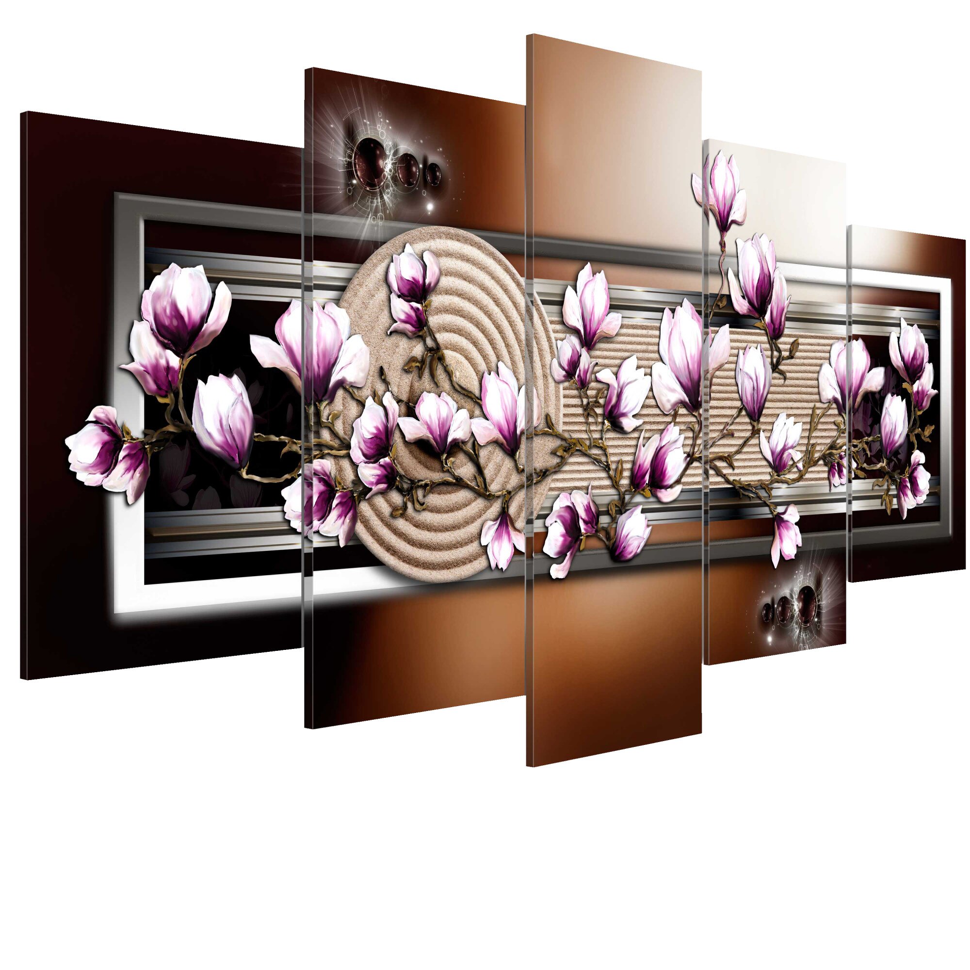 Tablou canvas 5 piese - Gradina Zen Si magnolie - 100 x 50 cm