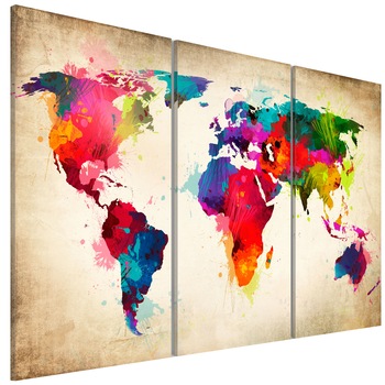 Tablou canvas 3 piese - Continente curcubeu - 90 x 60 cm Tablou canvas 3 piese - Continente curcubeu - 90 x 60 cm