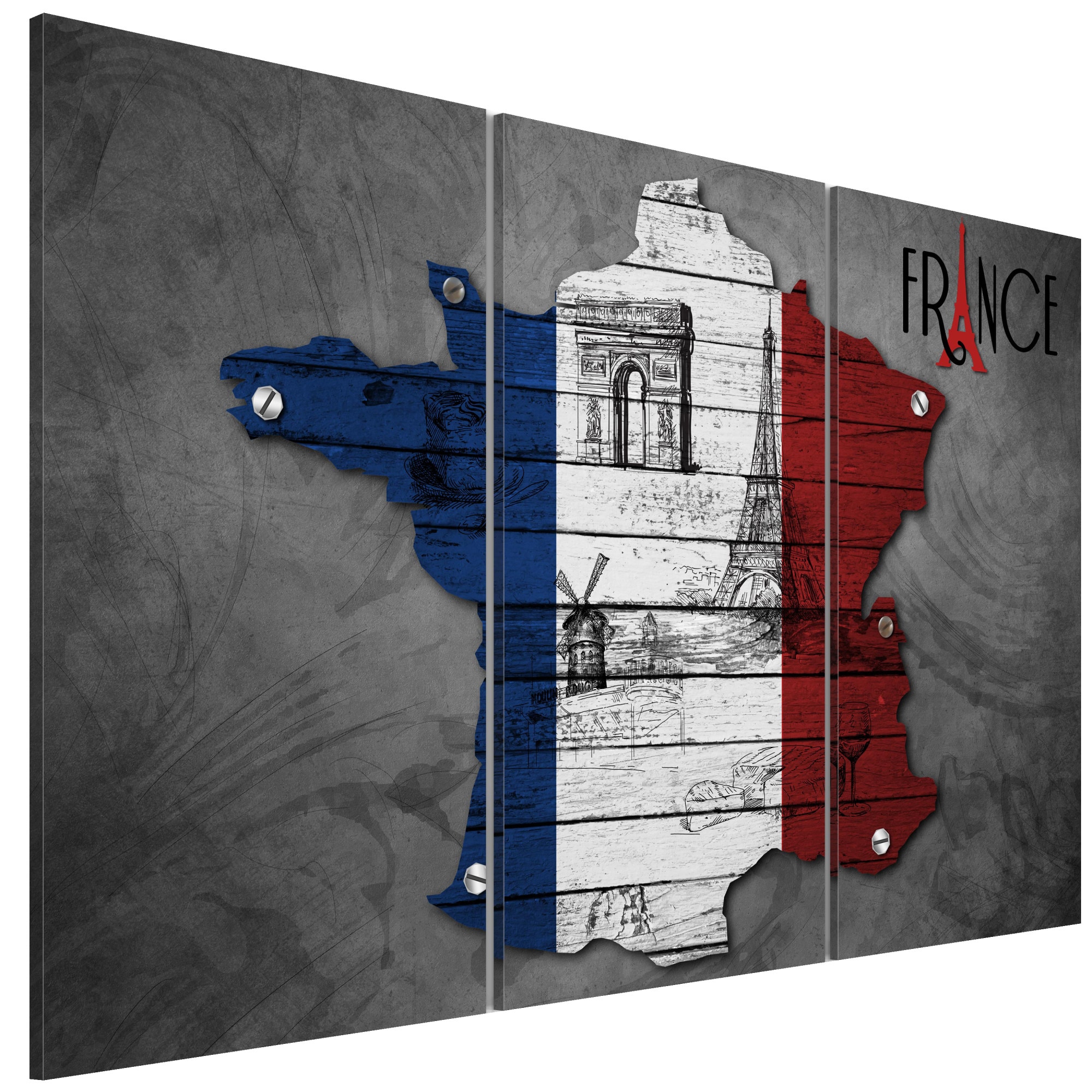 Tablou canvas 3 piese - Simptomele tripticului Frantei - 90 x 60 cm