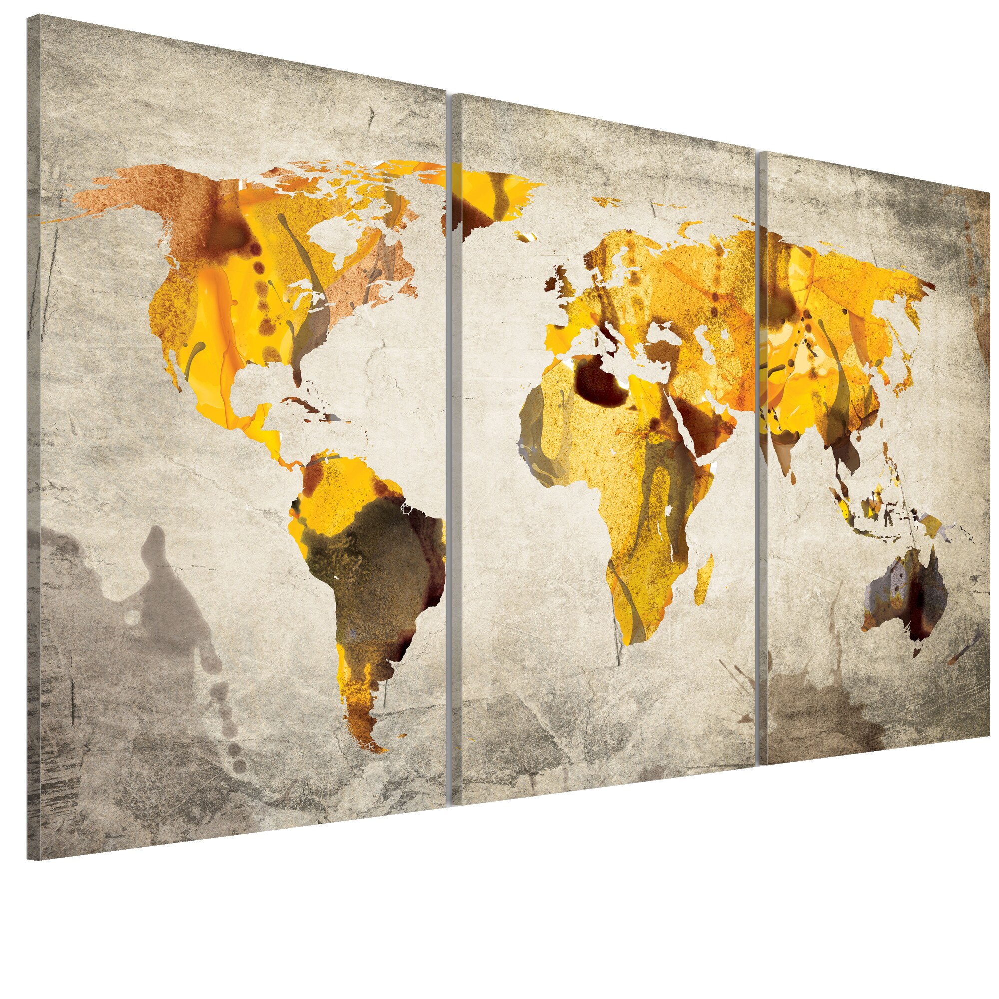 Tablou canvas 3 piese - Trptic de continente insorite - 90 x 60 cm