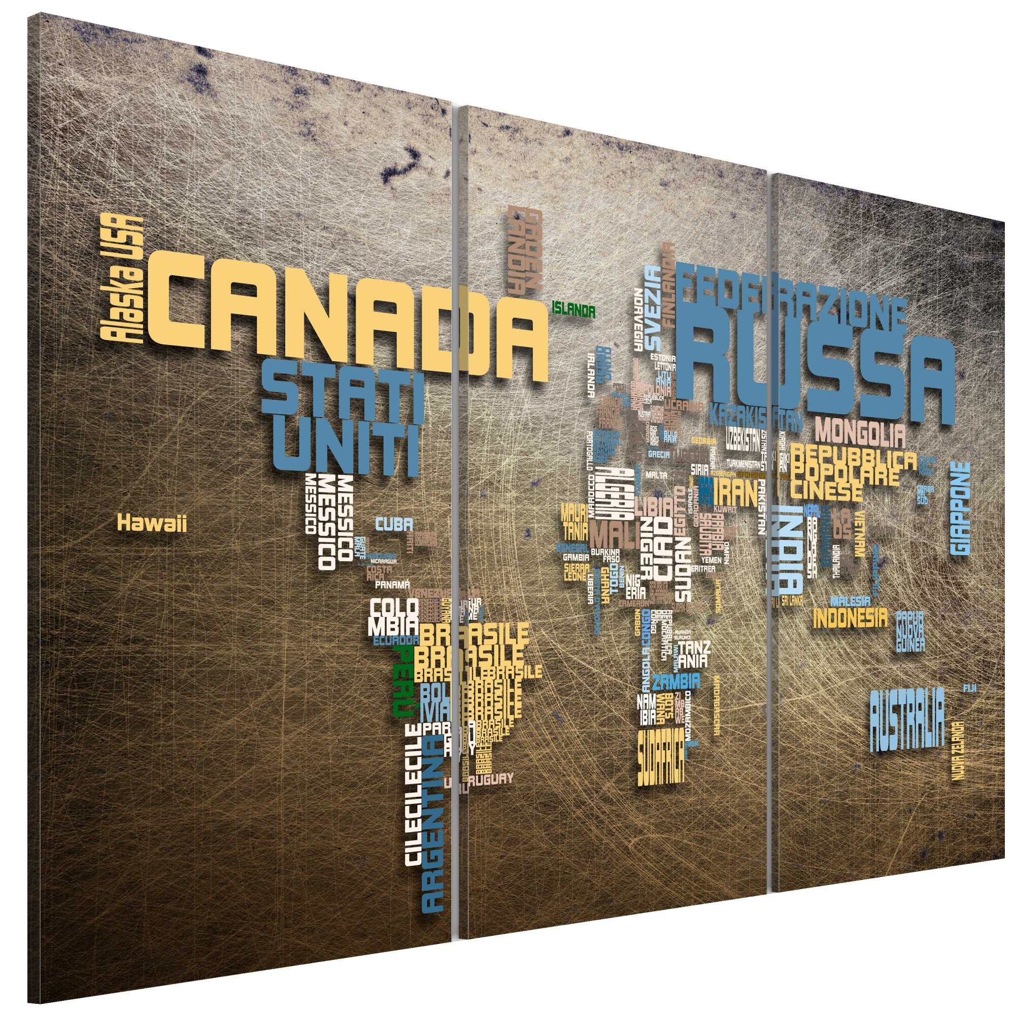 Tablou canvas 3 piese - Harta tripticului mondial In limba italiana - 90 x 60 cm