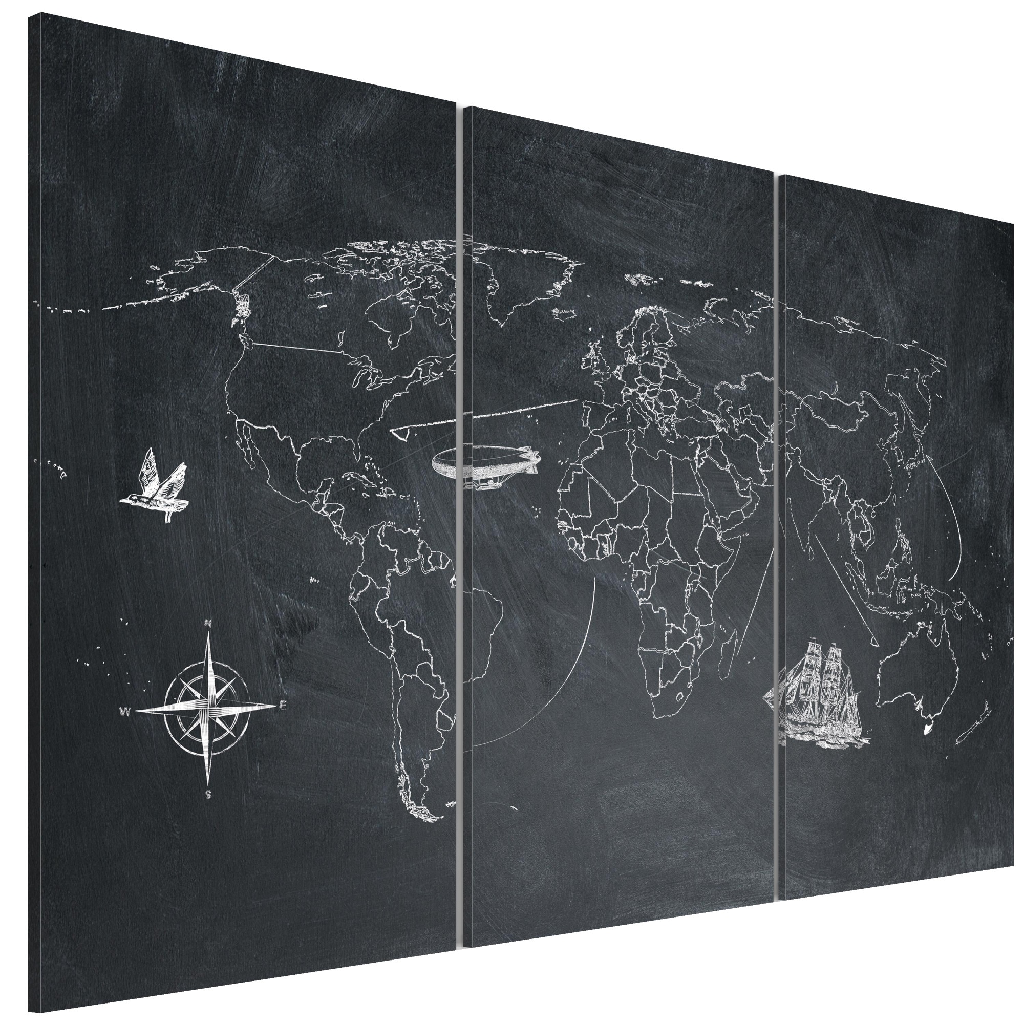 Tablou canvas 3 piese - Calatoriti In jurul tripticului lumii - 90 x 60 cm