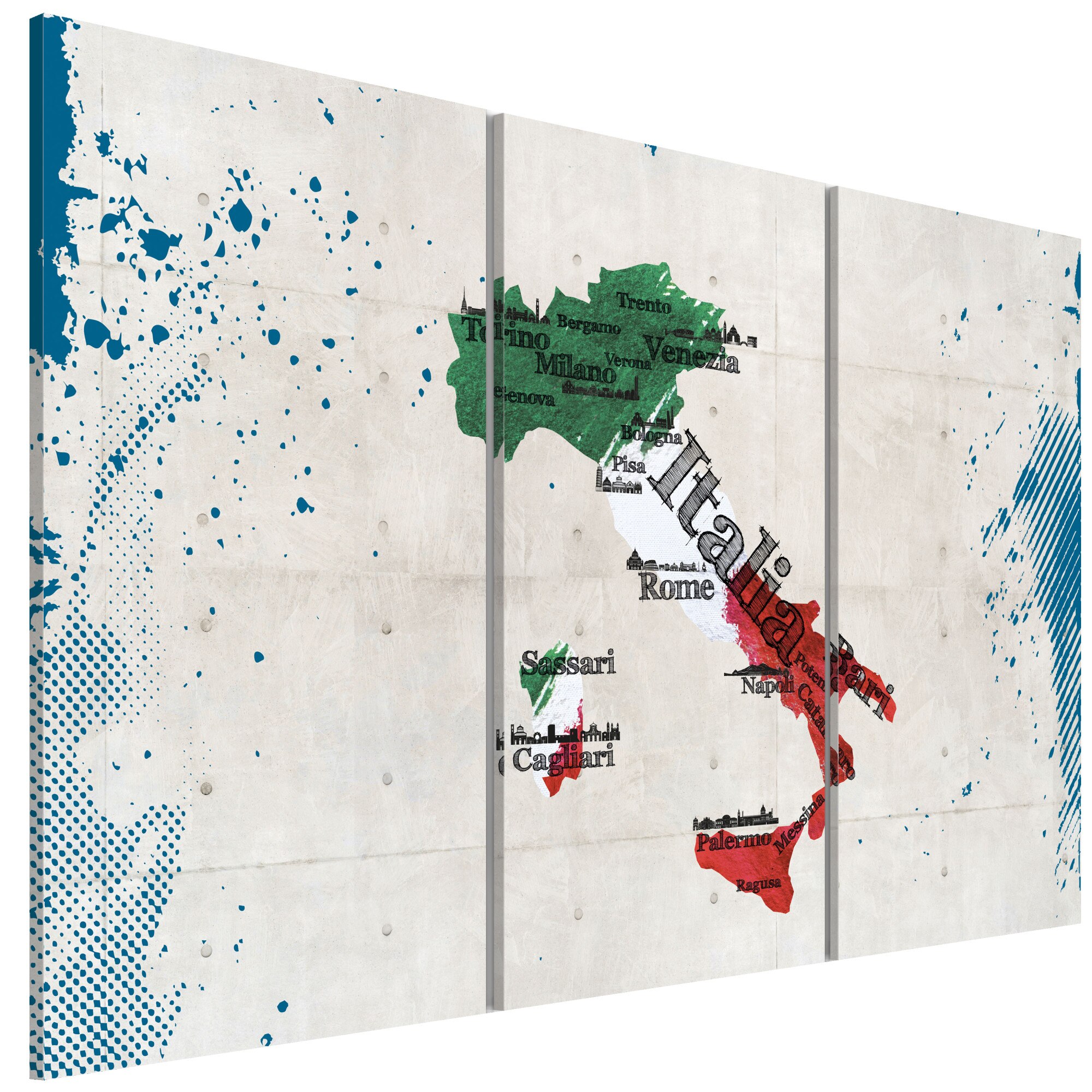 Tablou canvas 3 piese - Harta tripticului Italiei - 90 x 60 cm
