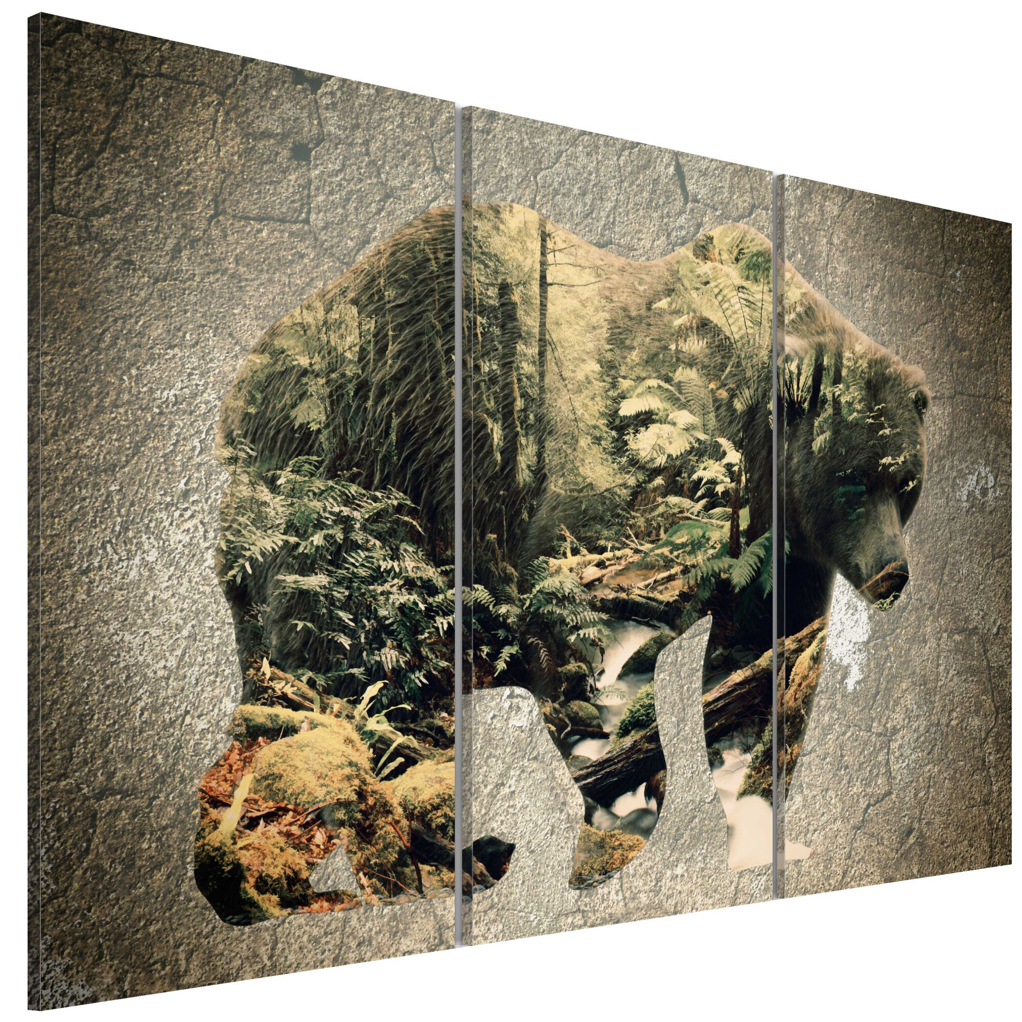 Tablou canvas 3 piese - Ursul In padure - 90 x 60 cm