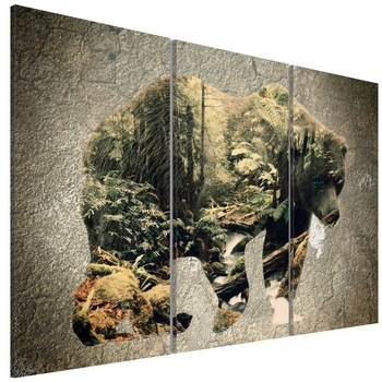 Tablou canvas 3 piese - Ursul In padure - 90 x 60 cm Tablou canvas 3 piese - Ursul In padure - 90 x 60 cm