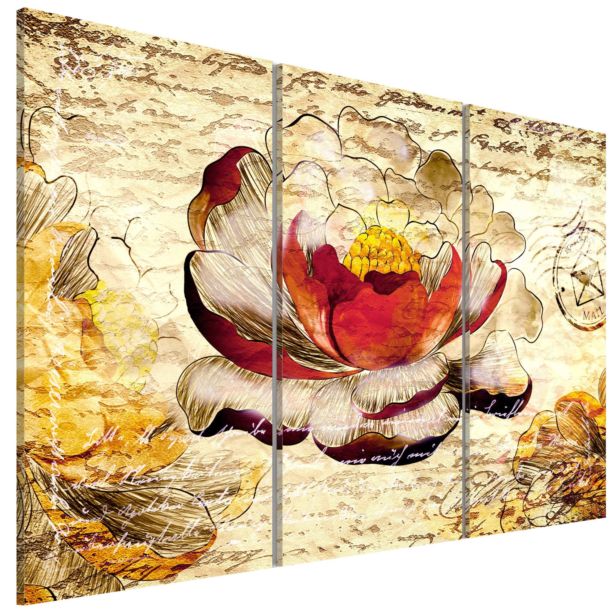 Tablou canvas 3 piese - Floare retro - 90 x 60 cm