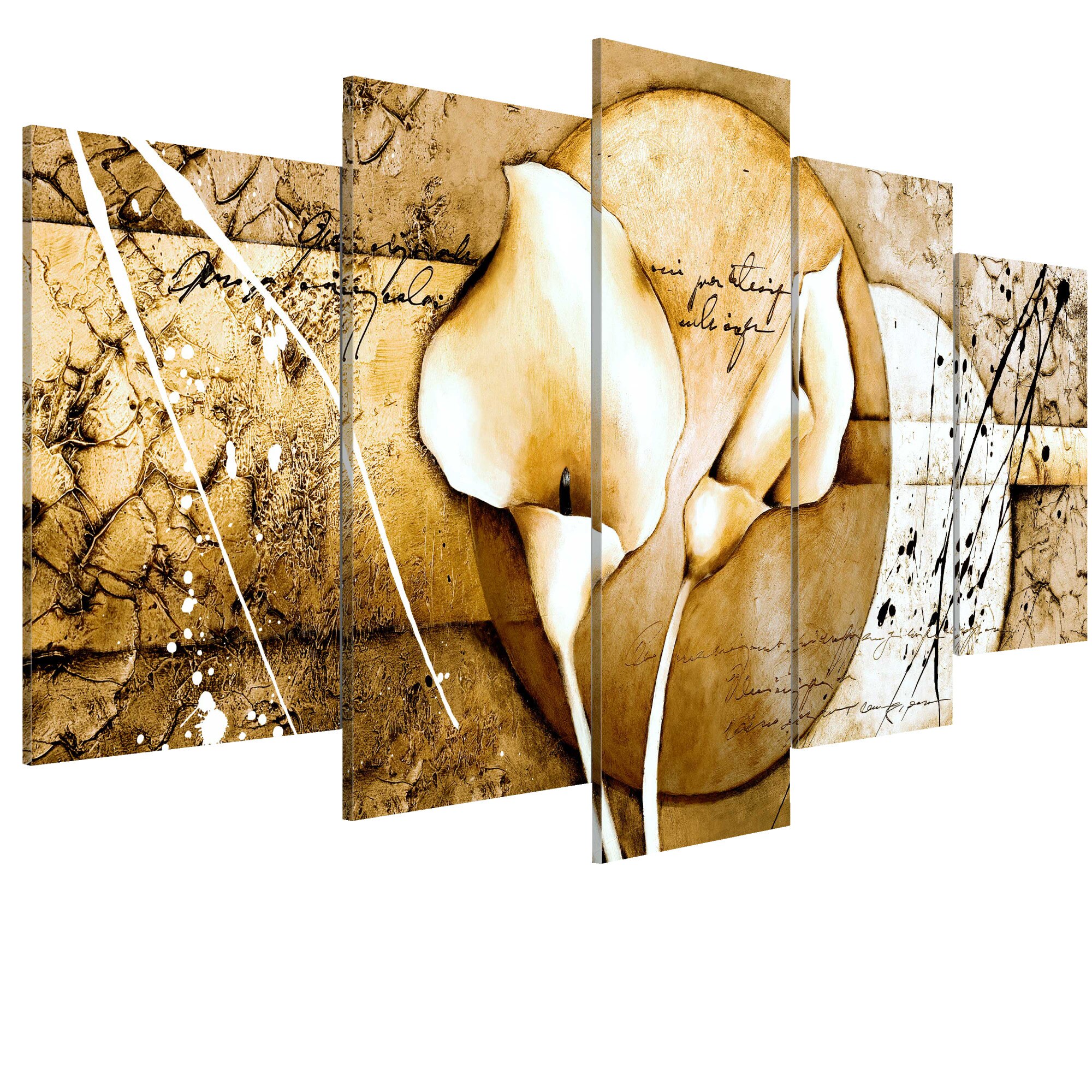 Tablou canvas 5 piese - Secretul lui Calla Lily Beige - 200 x 100 cm