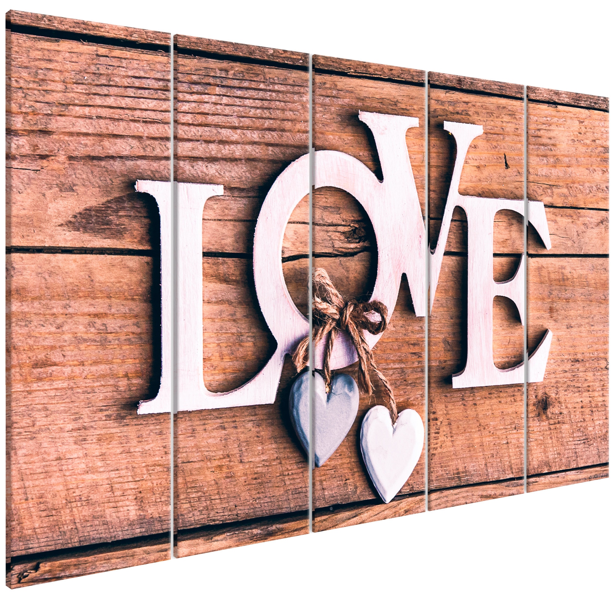 Tablou canvas 5 piese - Scrisori de lemn Inguste - 200 x 80 cm