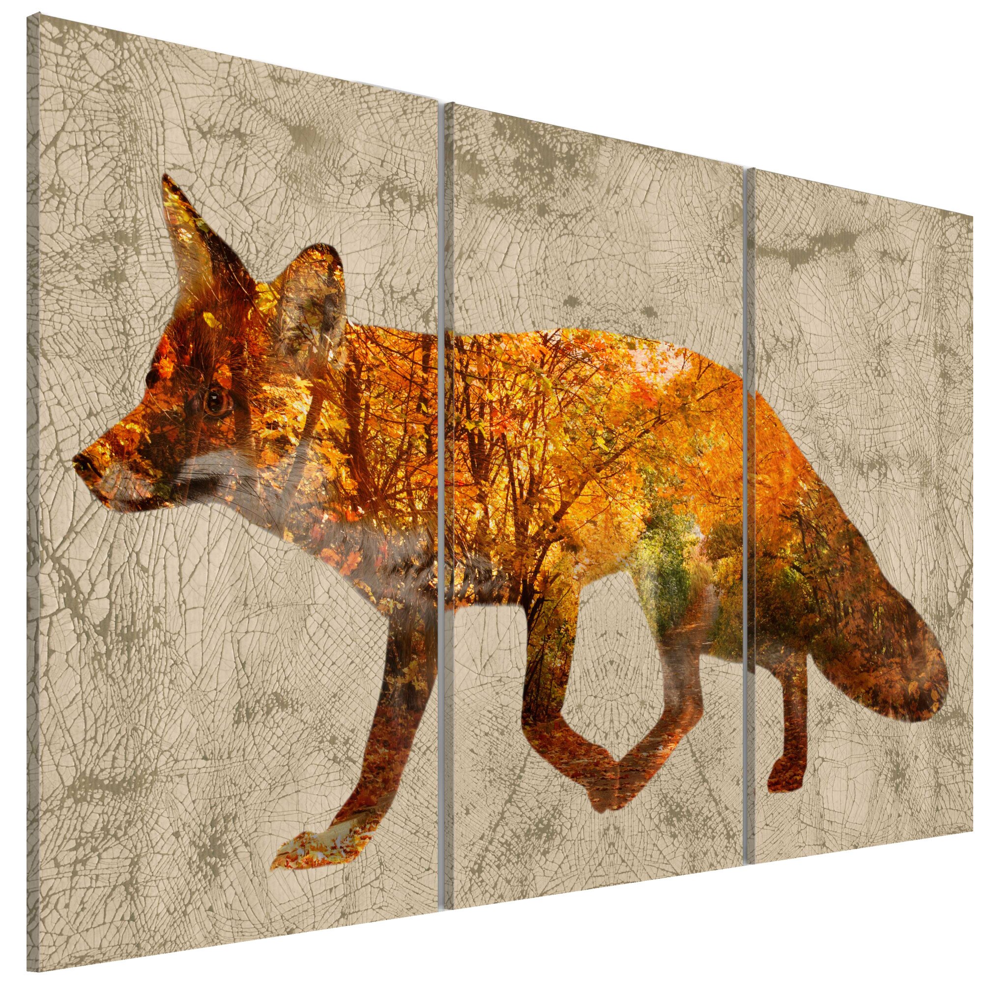 Tablou canvas 3 piese - Vulpe In padure - 90 x 60 cm