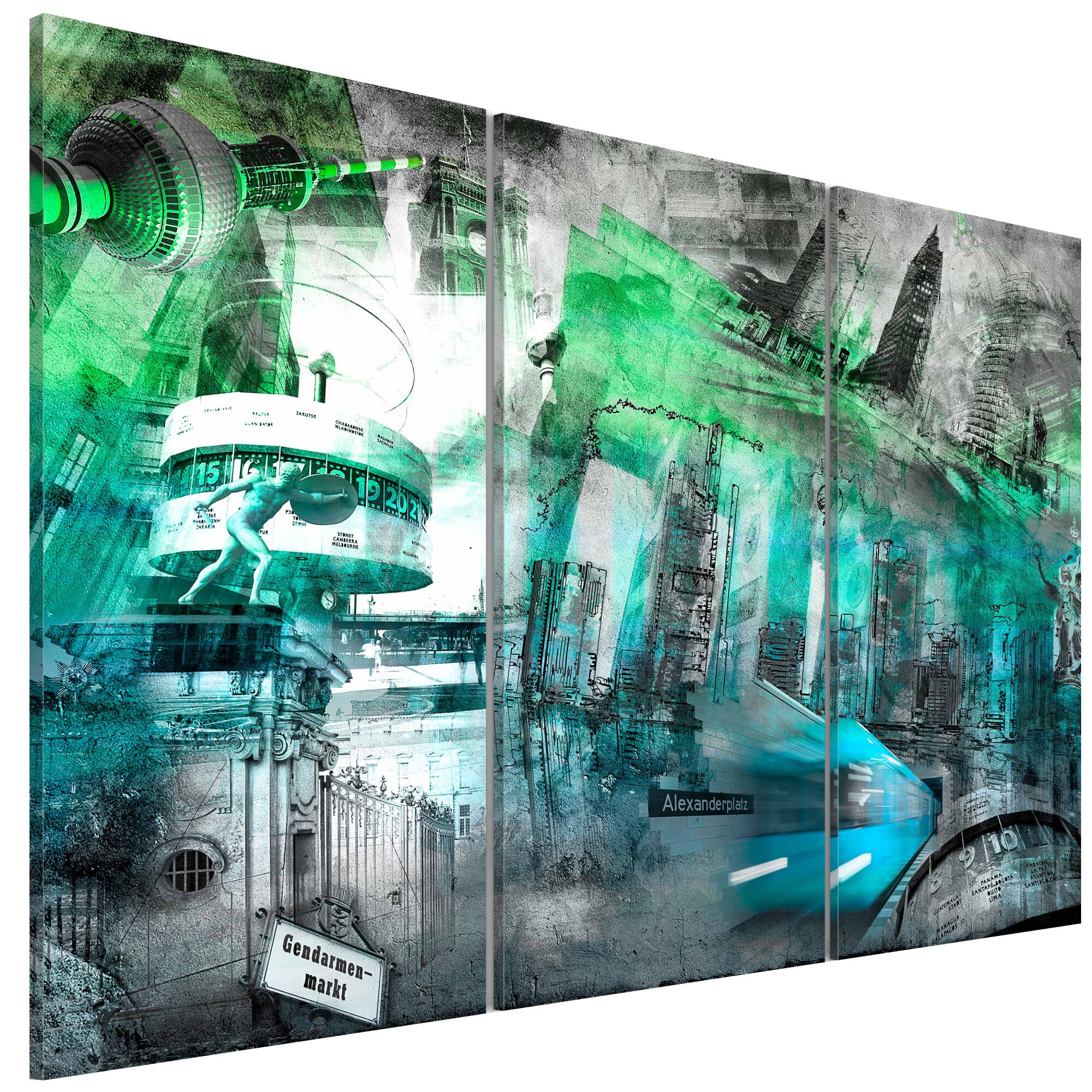 Tablou canvas 3 piese - Berlina arhitectura verde - 90 x 60 cm