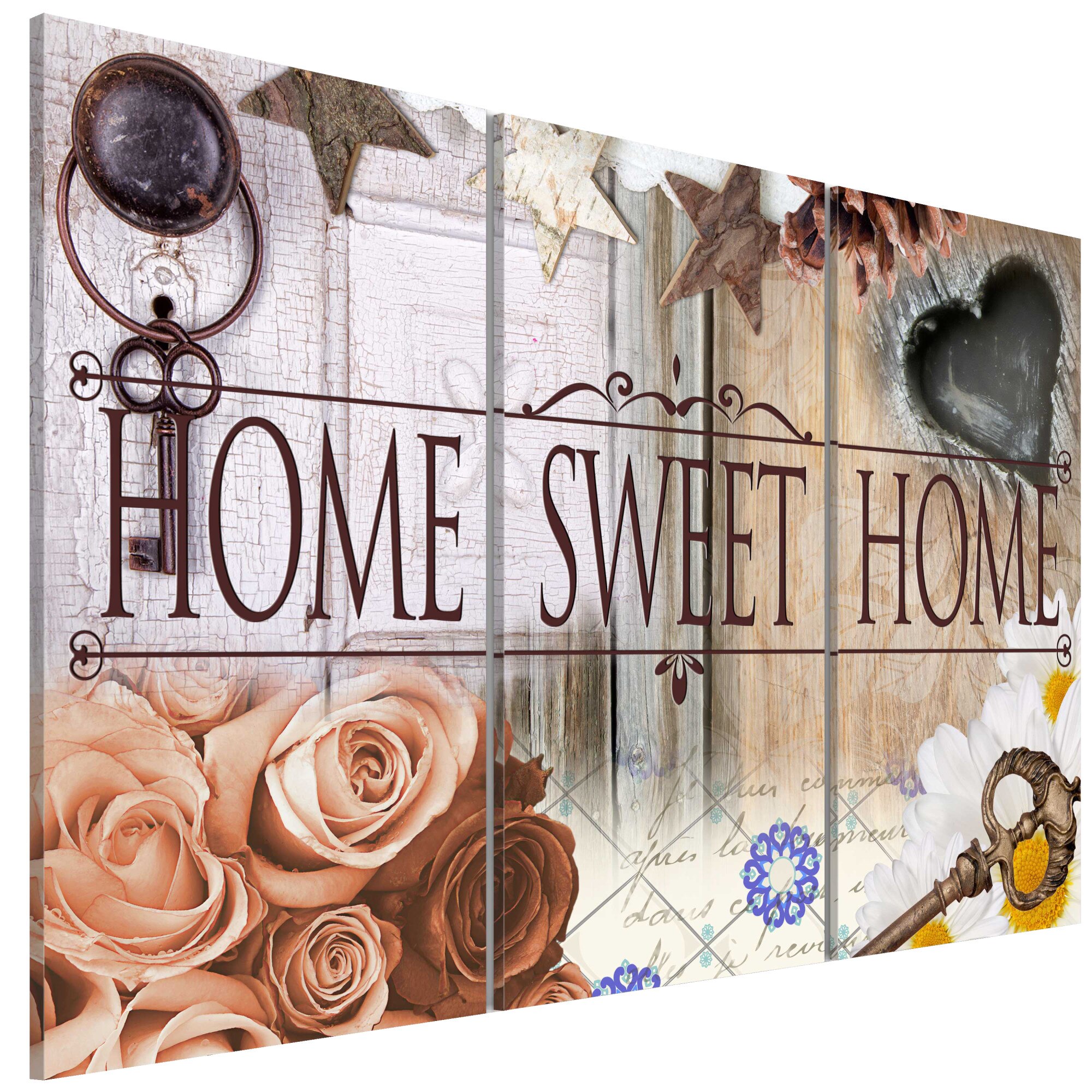 Tablou canvas 3 piese - Acasa In stil vintage - 90 x 60 cm