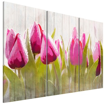 Tablou canvas 3 piese - Buchet de primavara cu lalele - 90 x 60 cm Tablou canvas 3 piese - Buchet de primavara cu lalele - 90 x 60 cm