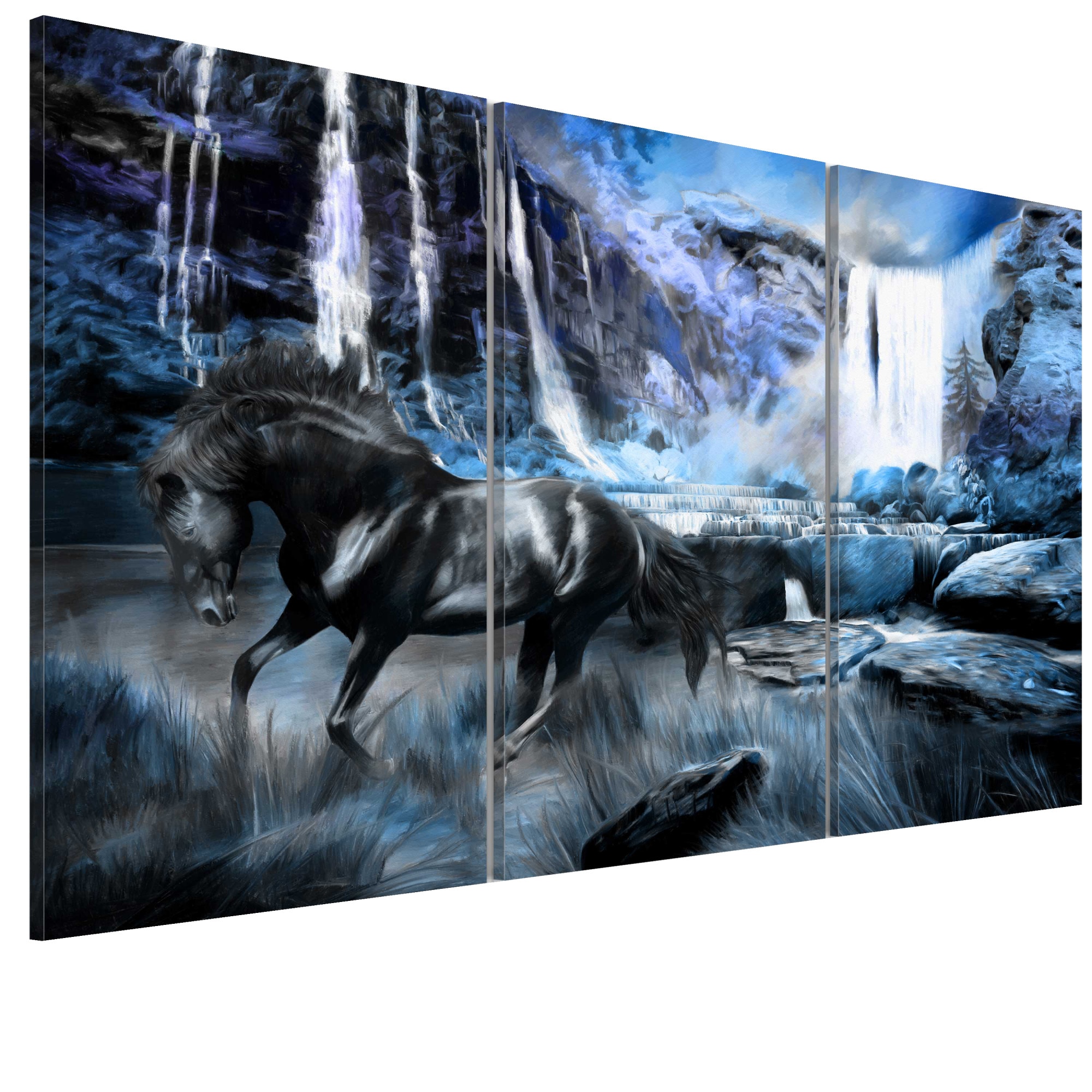 Tablou canvas 3 piese - Cascada In culoarea safirului - 90 x 60 cm