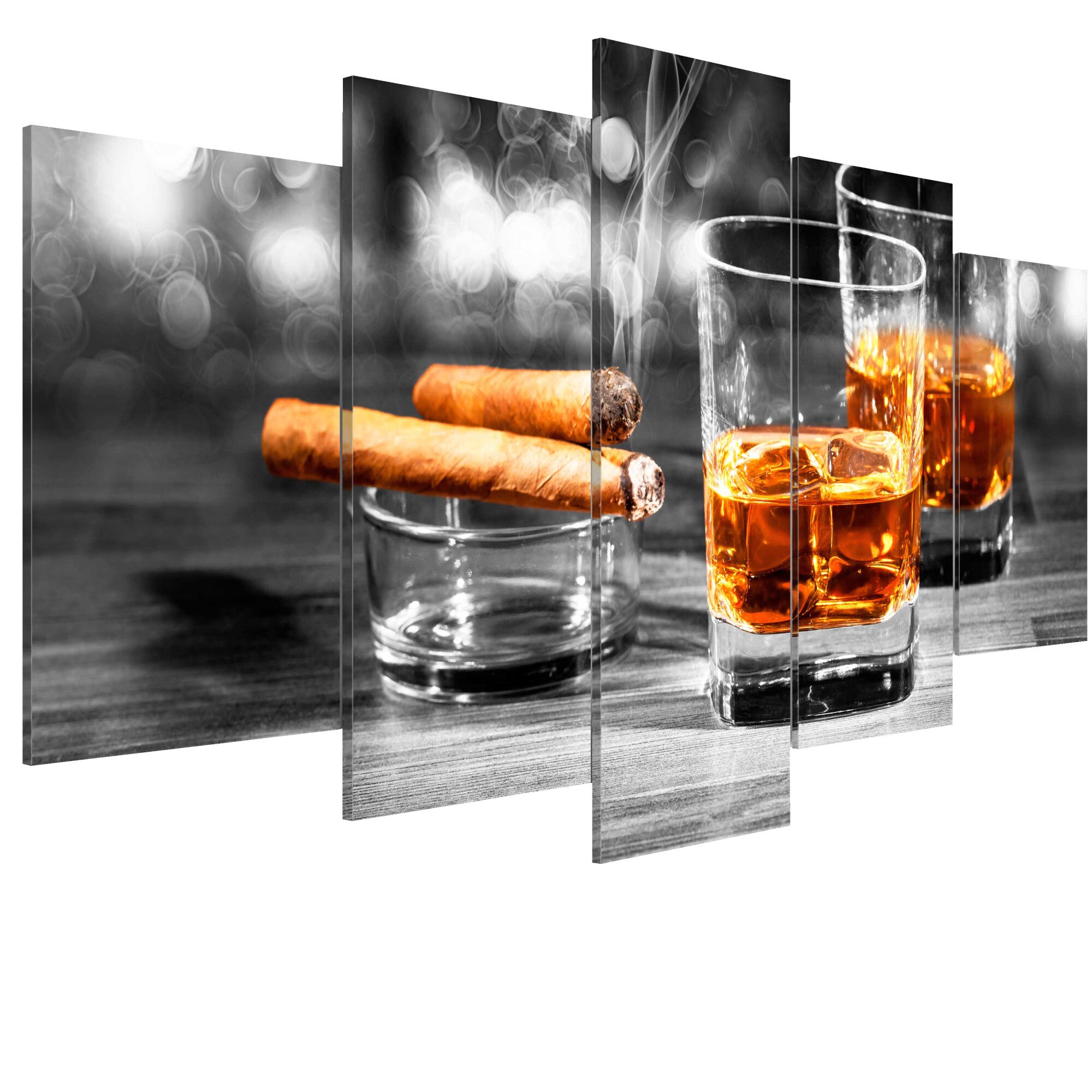 Tablou canvas 5 piese - Trabucuri Si whisky - 100 x 50 cm