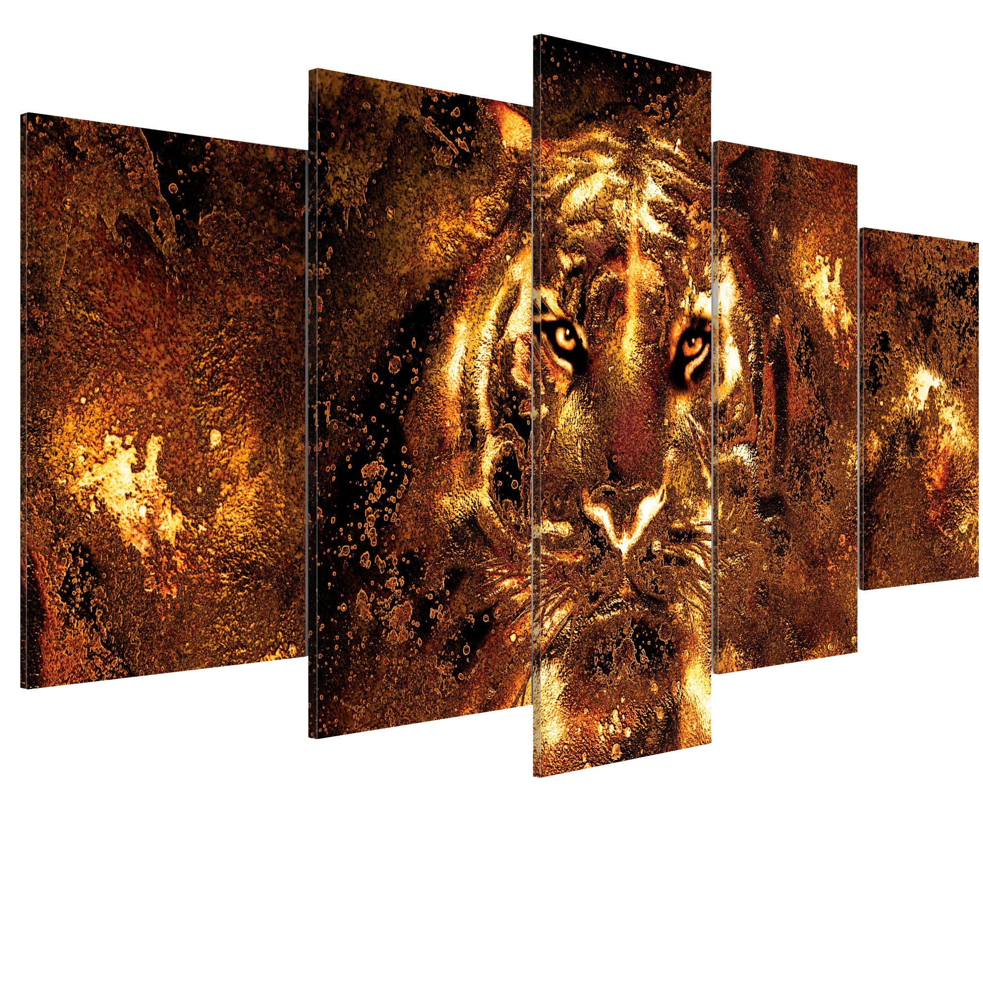 Tablou canvas 5 piese - Tigrul de Aur - 100 x 50 cm