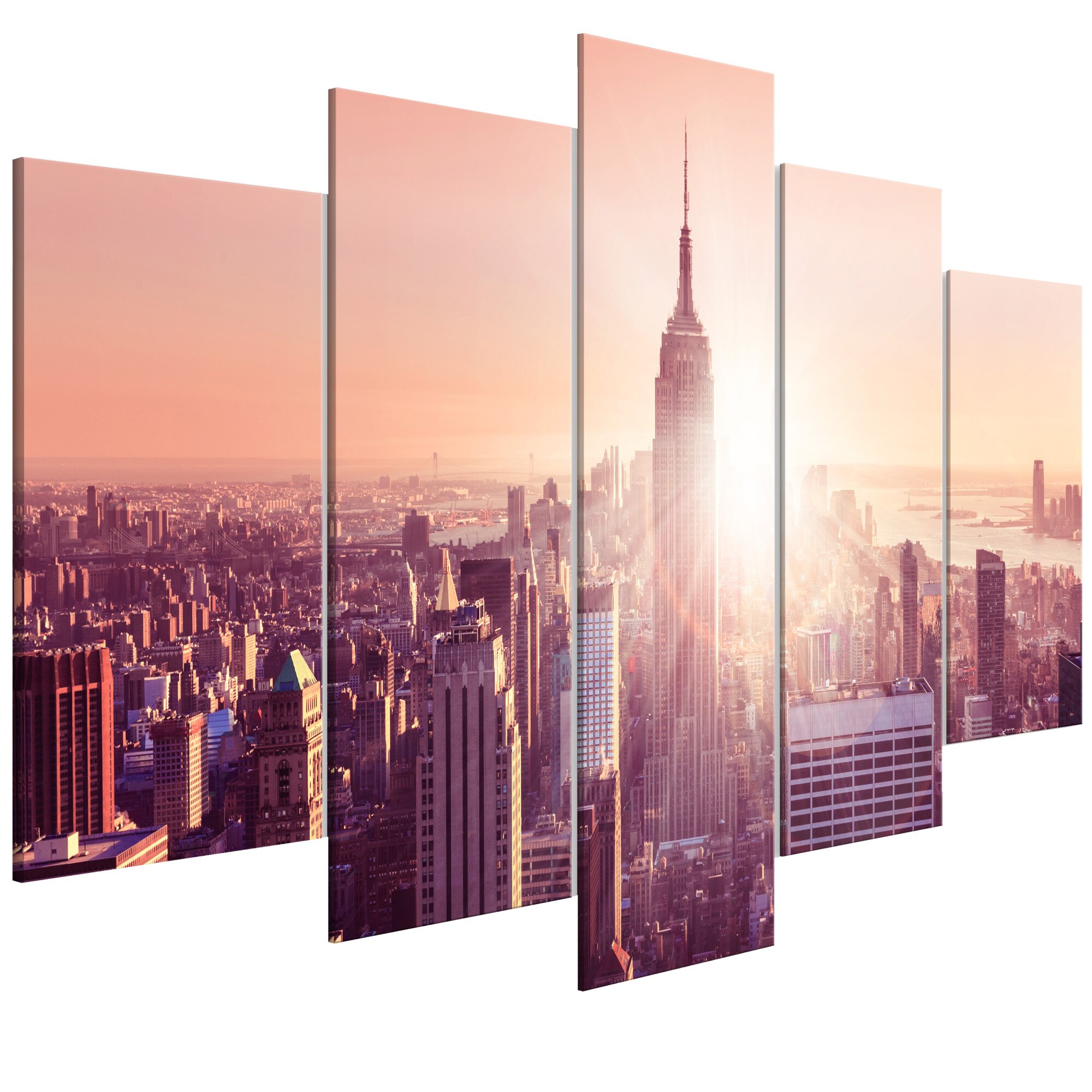 Tablou canvas 5 piese - Soare peste portocaliu larg Manhattan - 100 x 50 cm