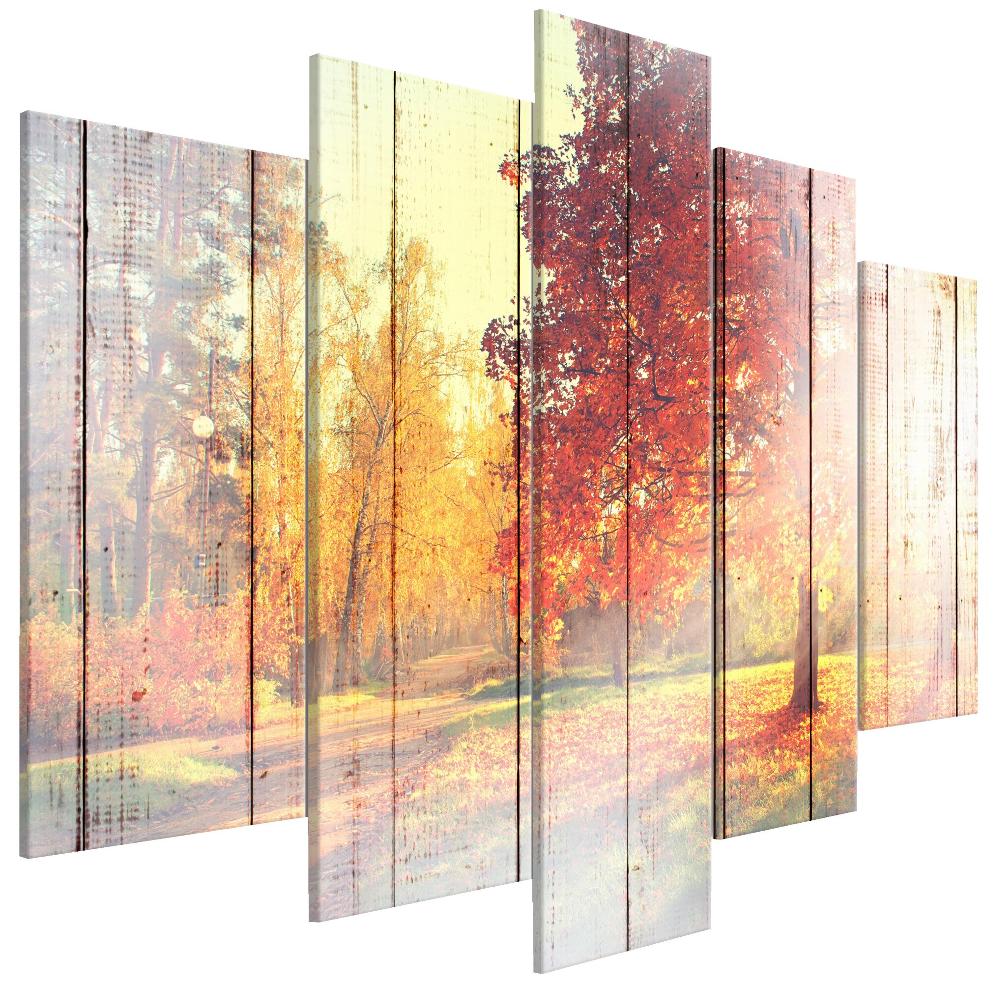 Tablou canvas 5 piese - Soare de toamna larg - 100 x 50 cm