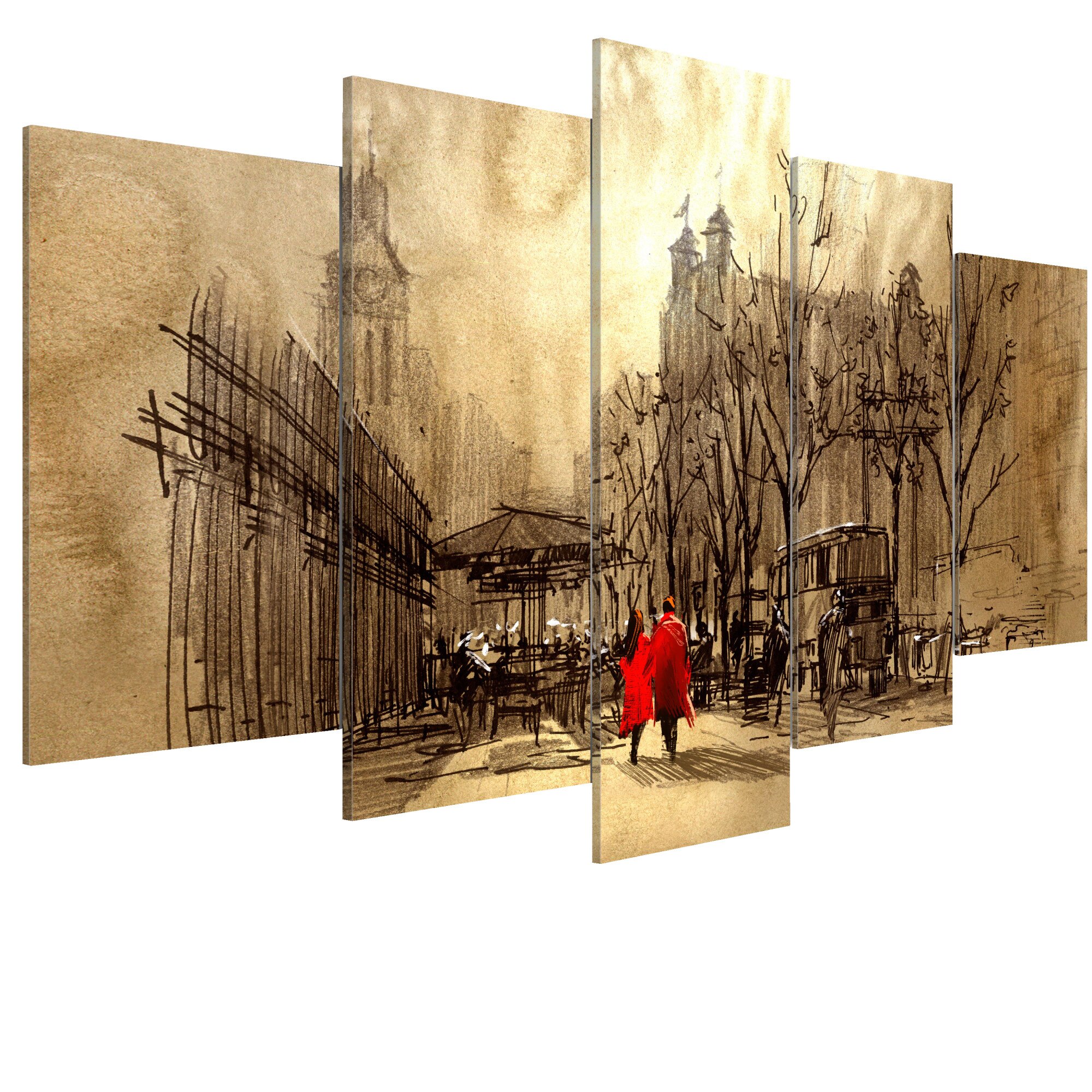 Tablou canvas 5 piese - Timpul calatoreSte - 100 x 50 cm
