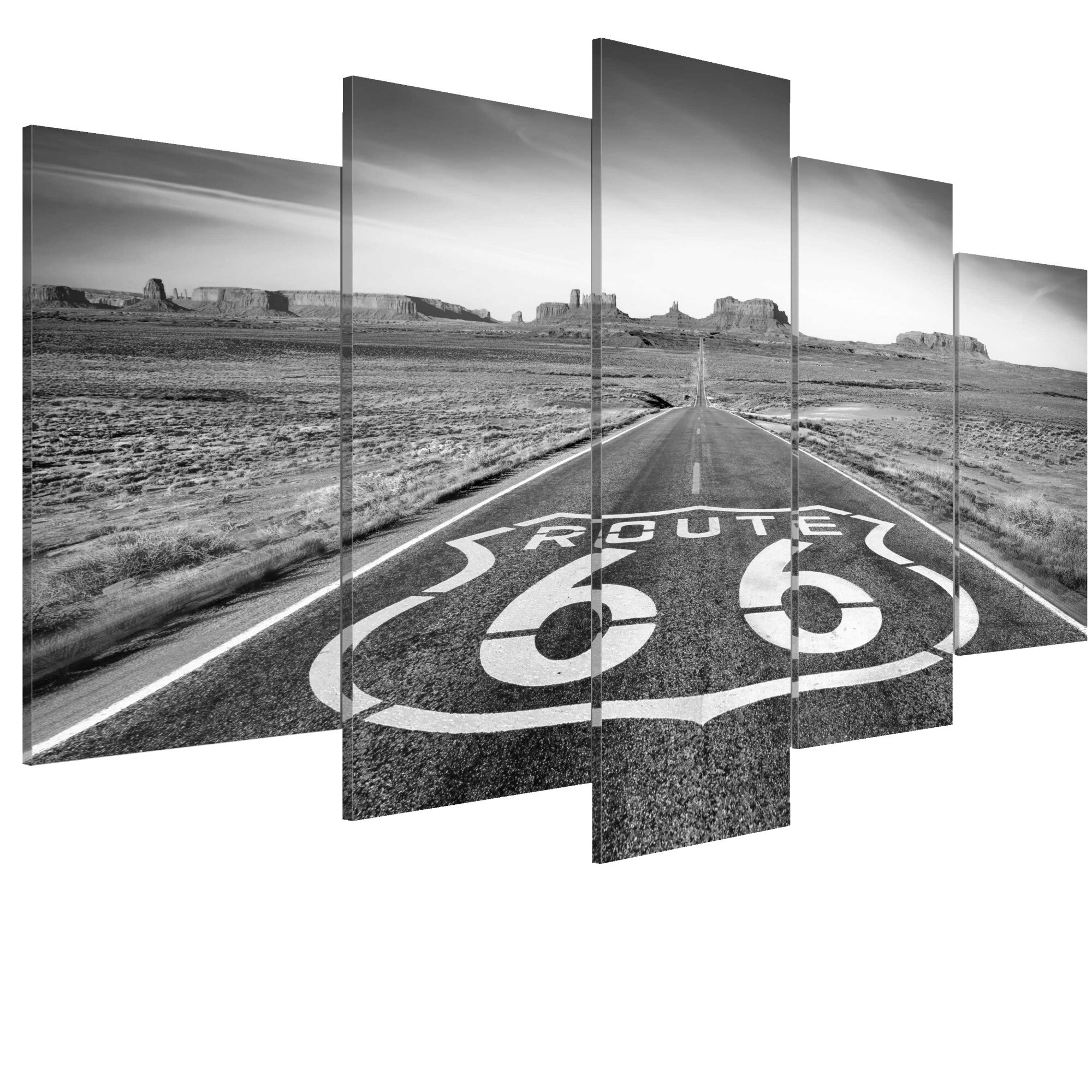 Tablou canvas 5 piese - Traseul 66 alb-negru - 100 x 50 cm
