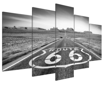 Tablou canvas 5 piese - Traseul 66 alb-negru - 100 x 50 cm Tablou canvas 5 piese - Traseul 66 alb-negru - 100 x 50 cm