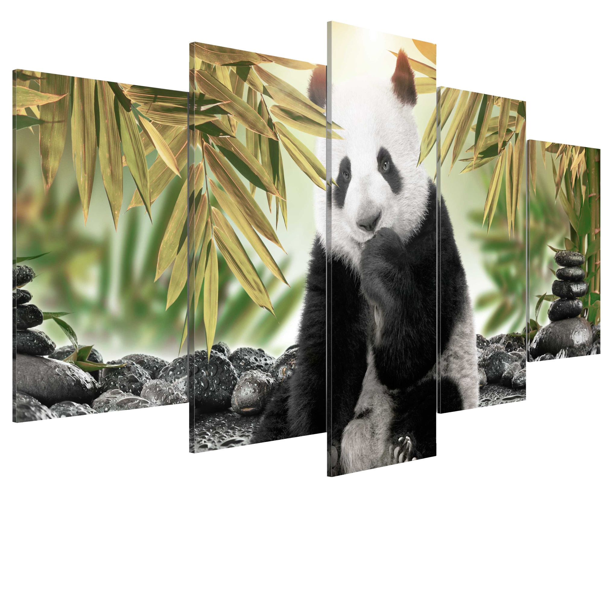 Tablou canvas 5 piese - Ursulet Panda dragut - 100 x 50 cm