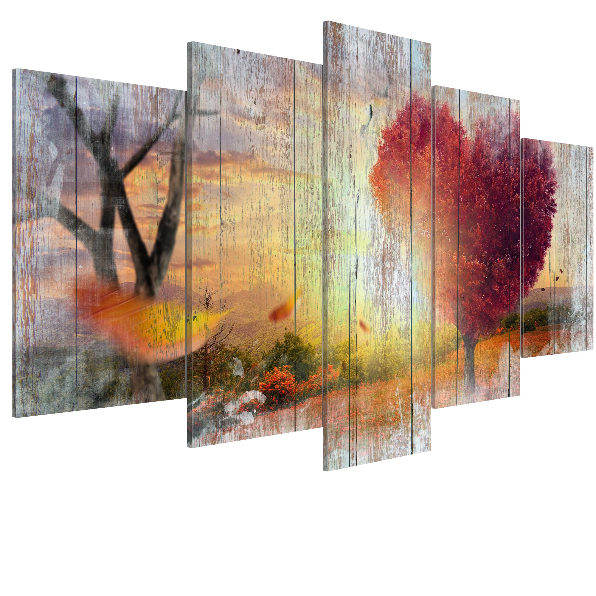 Tablou canvas 5 piese - Toamna iubitorilor - 100 x 50 cm
