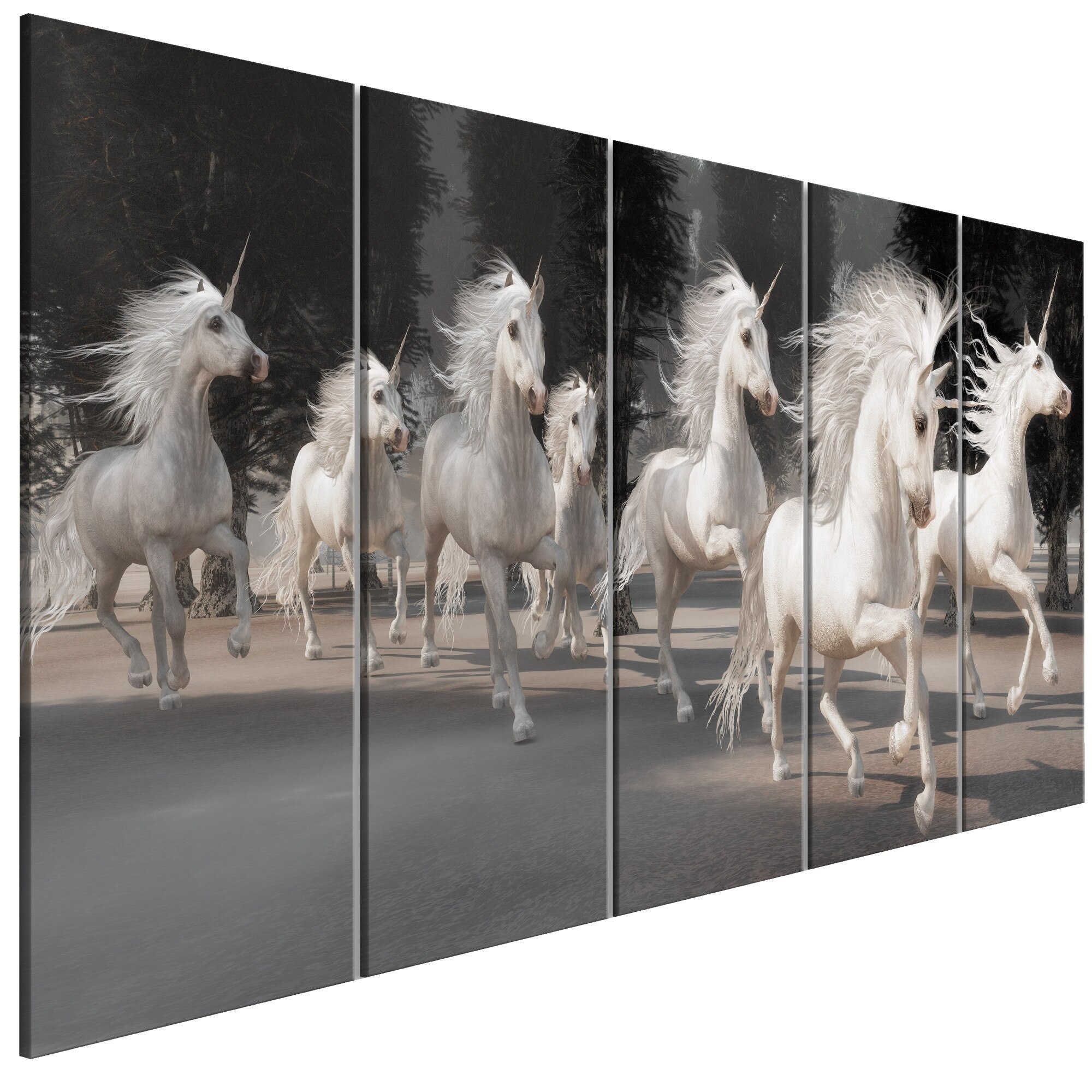 Tablou canvas 5 piese - Unicornii alearga Ingust - 225 x 90 cm