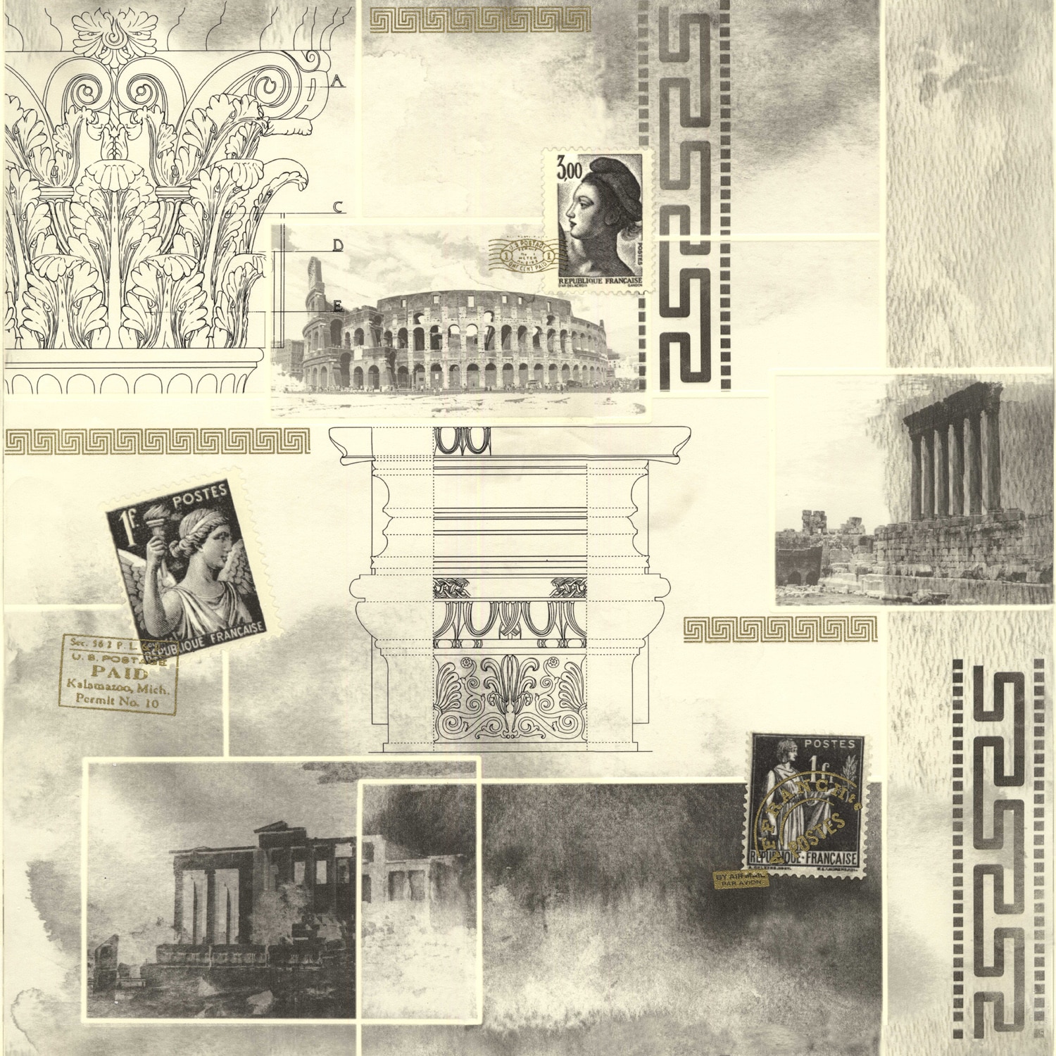 Tapet DEGRETS 878-01 PVC Roma - Versace gri sizes 0.53m x 10.05m = 5.3 mp