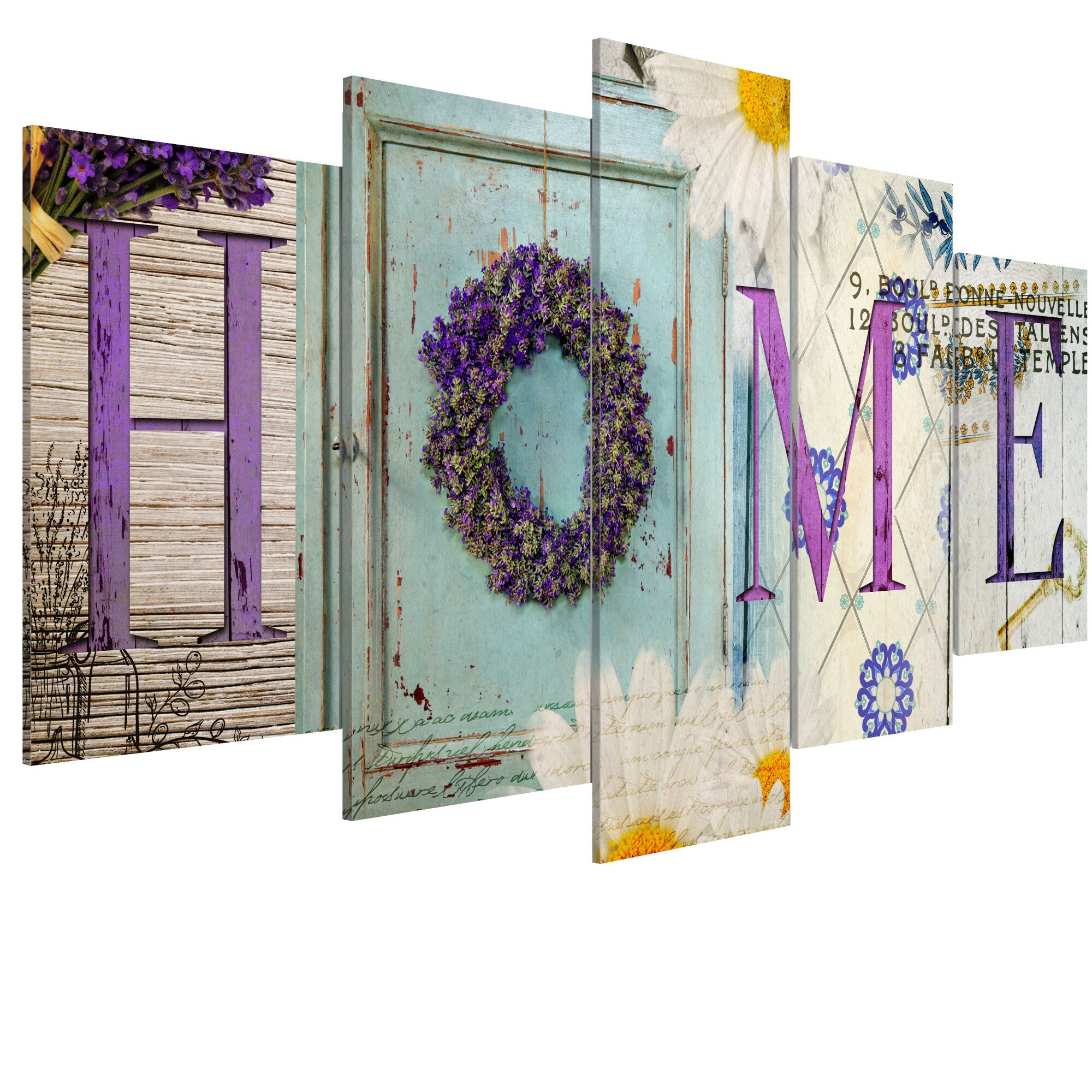 Tablou canvas 5 piese - Acasa In pasteluri - 200 x 100 cm