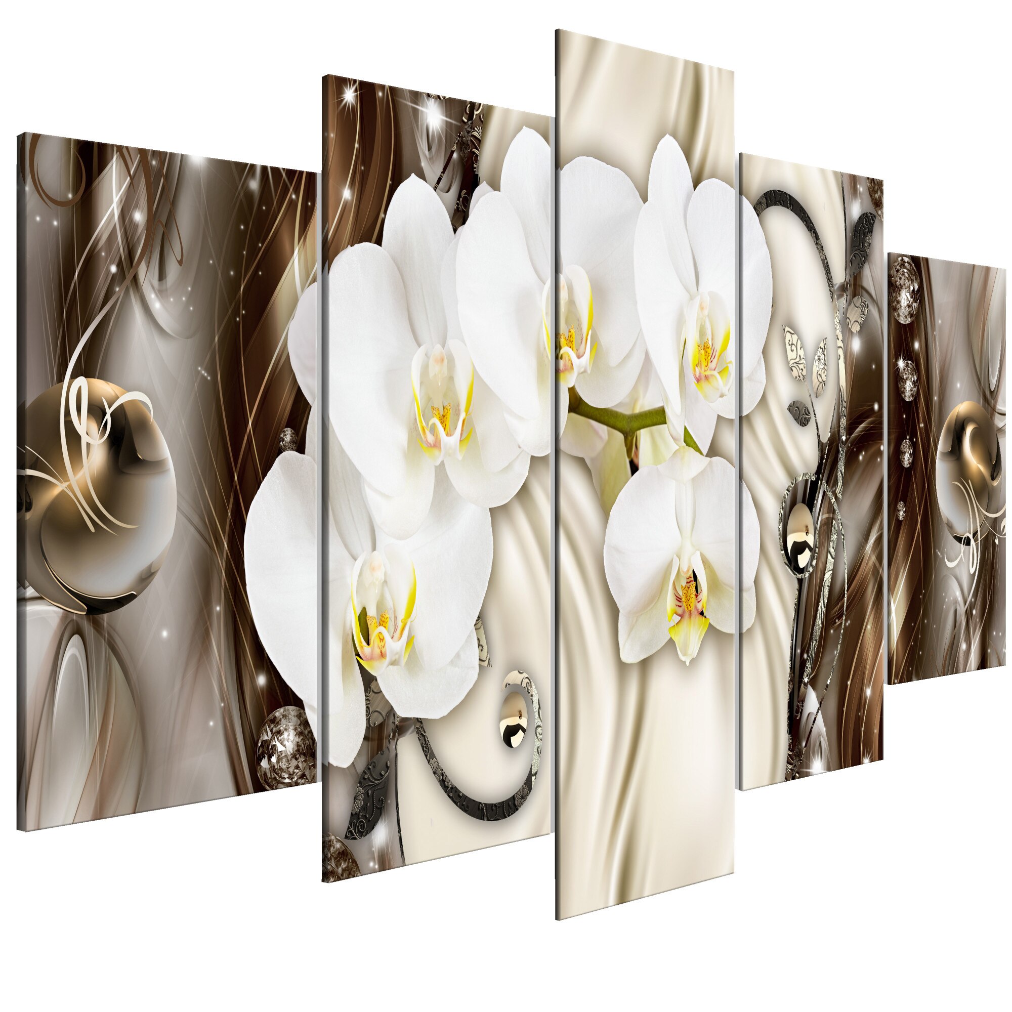 Tablou canvas 5 piese - Cascada Orhidee Wide Brown - 225 x 100 cm