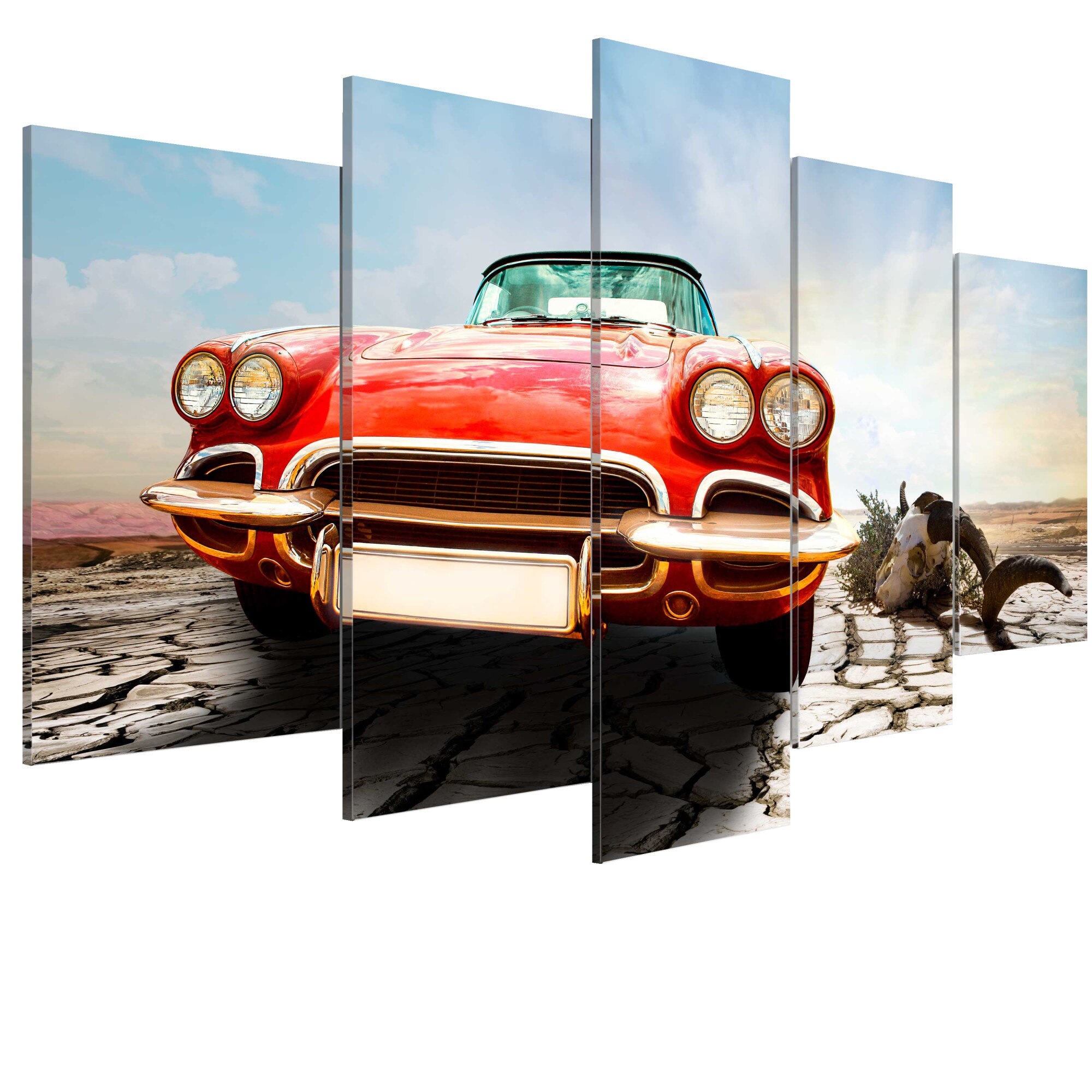 Tablou canvas 5 piese - Vis roSu vintage - 100 x 50 cm