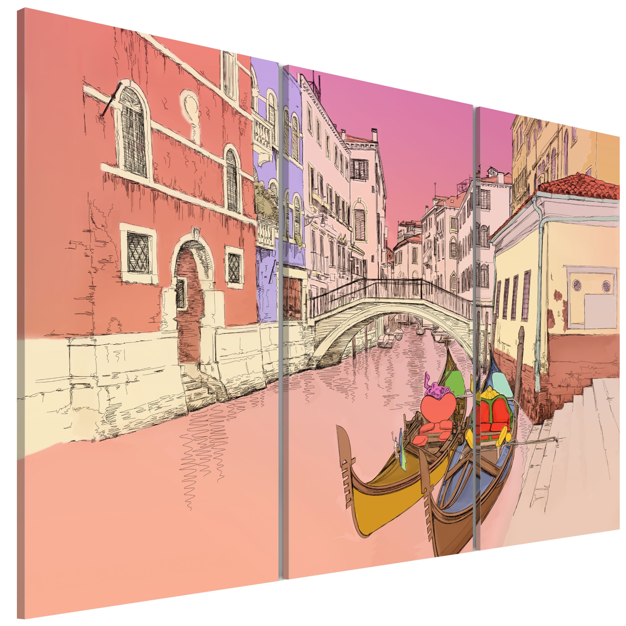 Tablou canvas 3 piese - Gondole romantice - 90 x 60 cm