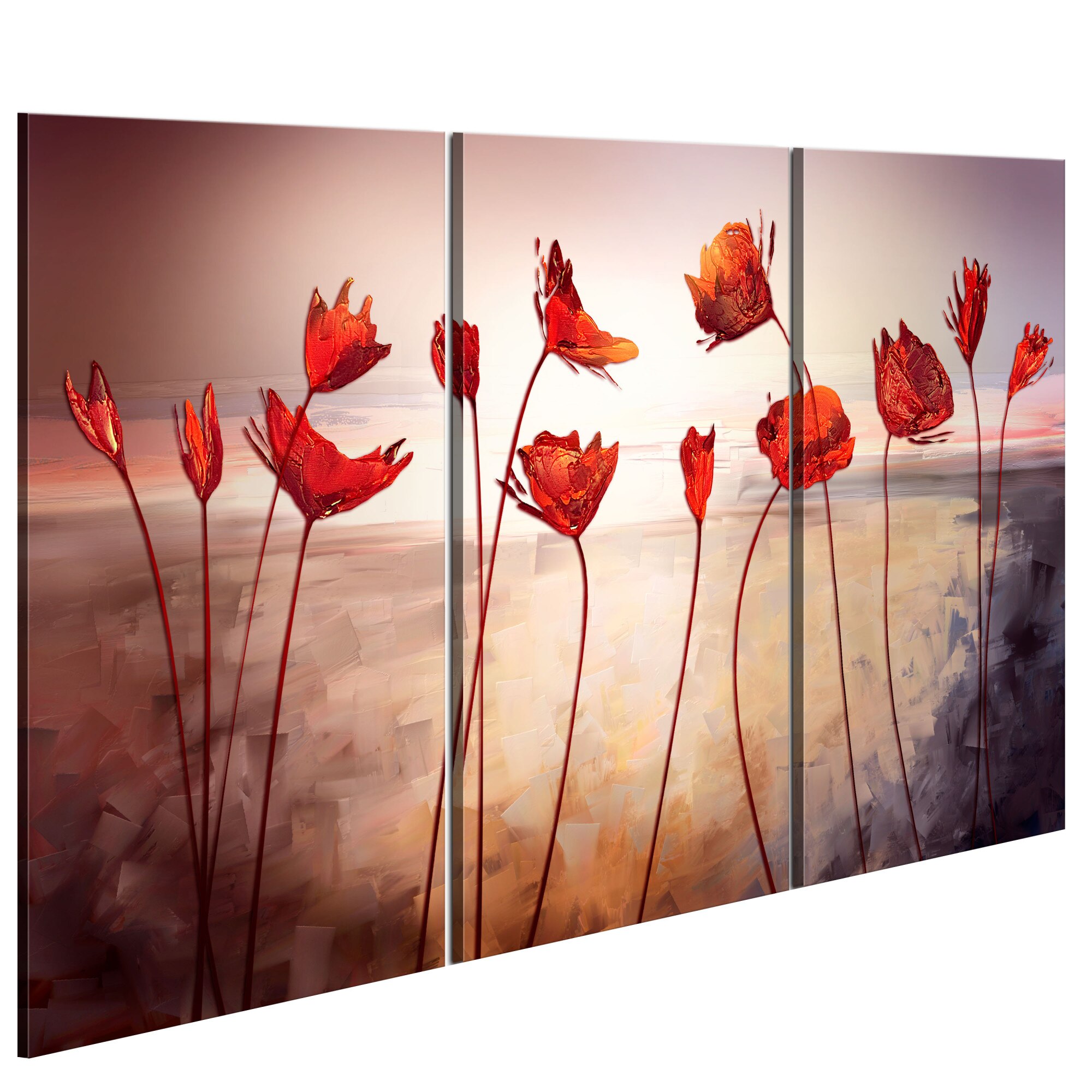 Tablou canvas 3 piese - Maci roSii stralucitoare - 90 x 60 cm