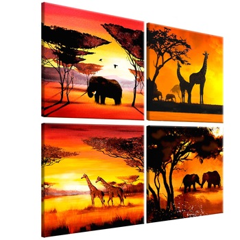 Tablou canvas 4 piese - Animale africane - 60 x 60 cm Tablou canvas 4 piese - Animale africane - 60 x 60 cm