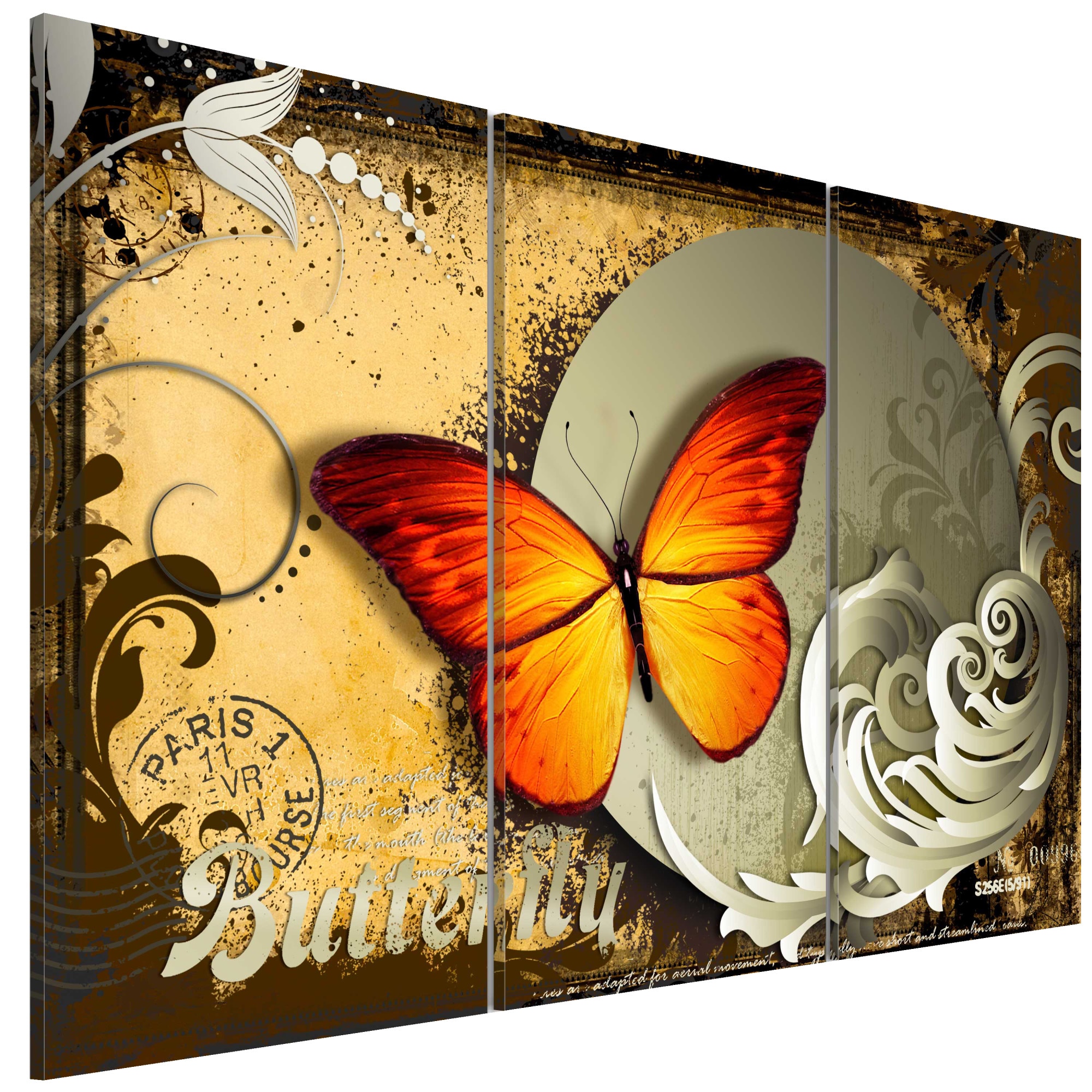Tablou canvas 3 piese - Zborul unui fluture - 90 x 60 cm