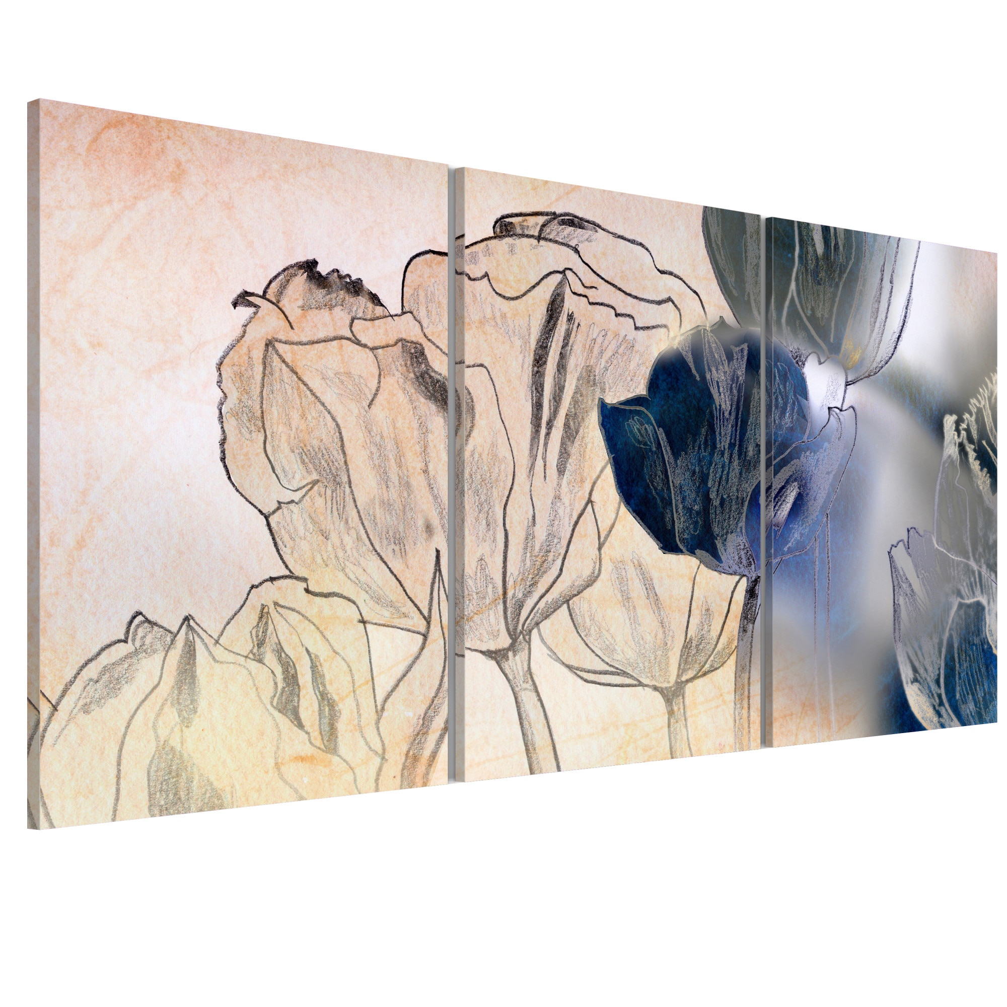 Tablou canvas 3 piese - Schita de lalele - 60 x 30 cm