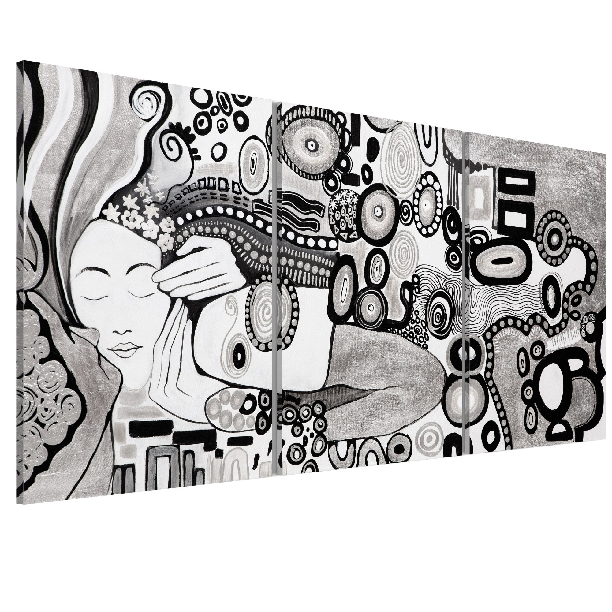 Tablou canvas 3 piese - Sarutul de argint - 120 x 60 cm