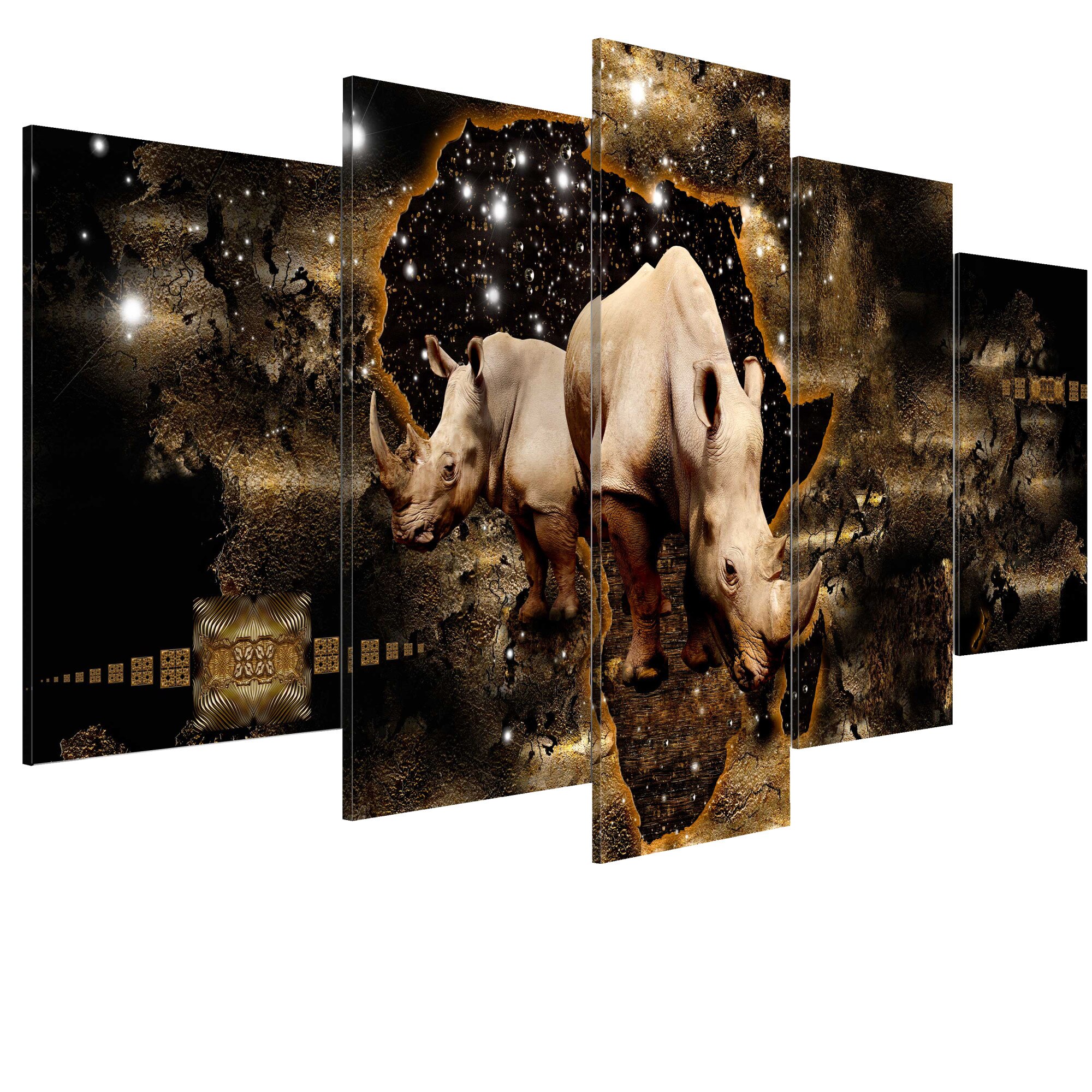 Tablou canvas 5 piese - Rinocerul de Aur - 100 x 50 cm