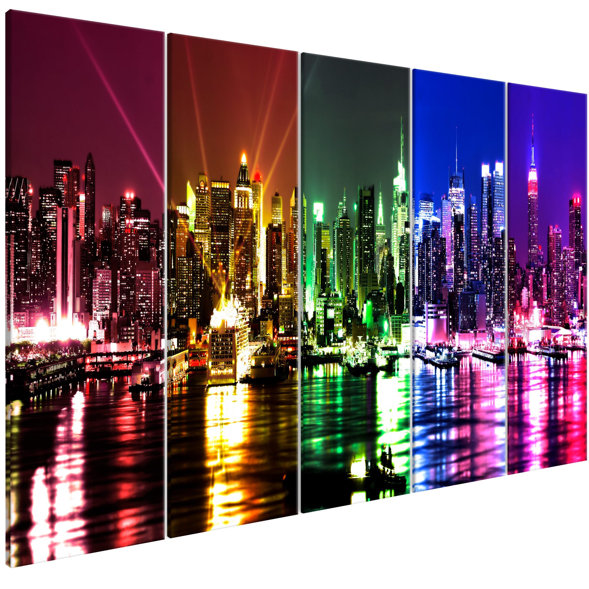 Tablou canvas 5 piese - Rainbow New York Narrow - 225 x 90 cm