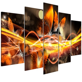 Tablou canvas 5 piese - Roiul de fluturi portocaliu larg - 200 x 100 cm Tablou canvas 5 piese - Roiul de fluturi portocaliu larg - 200 x 100 cm