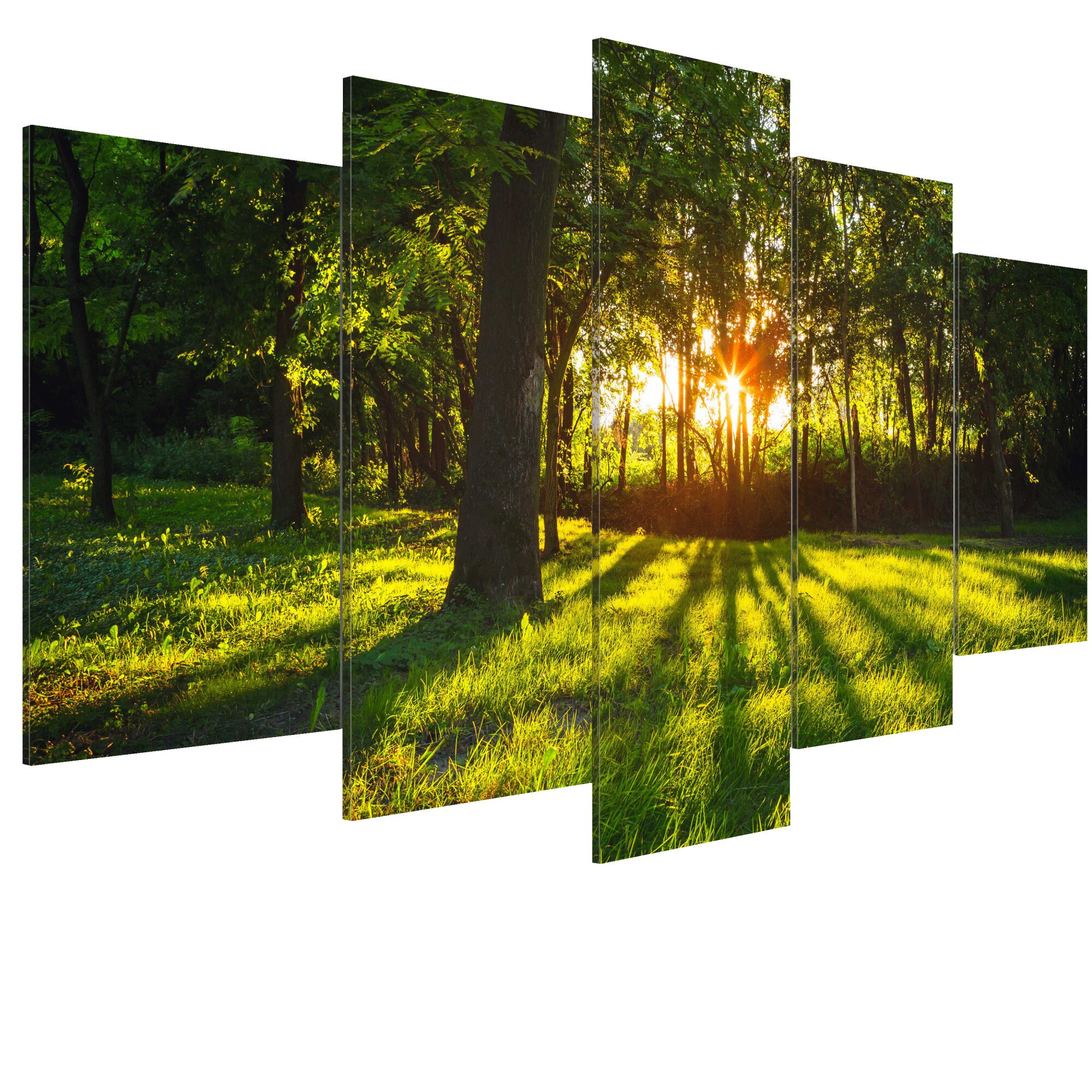 Tablou canvas 5 piese - Reflectia padurii - 200 x 100 cm