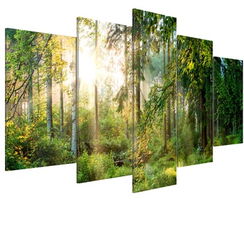 Tablou canvas 5 piese - Sanctuarul verde - 100 x 50 cm