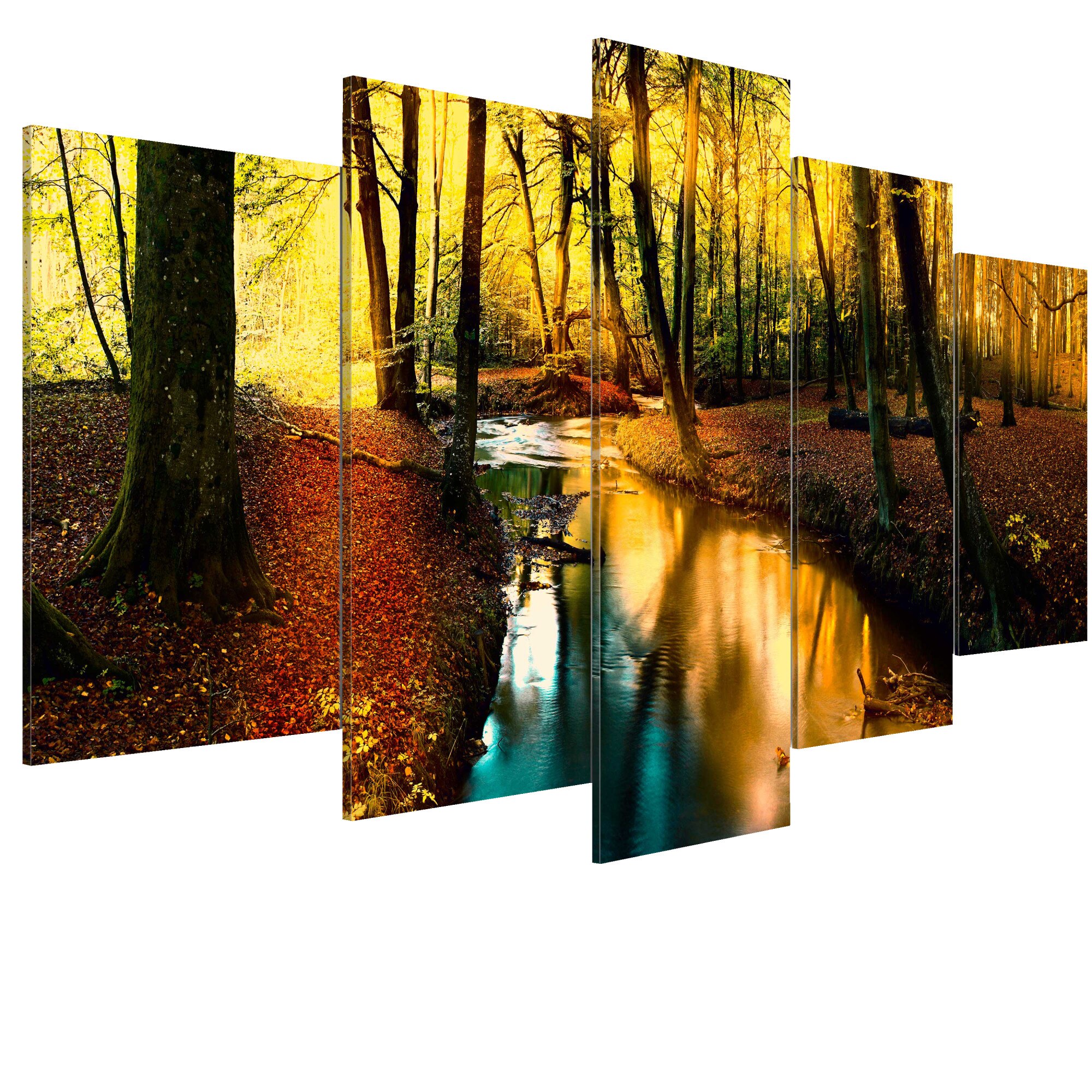 Tablou canvas 5 piese - Tacerea de toamna padure - 200 x 100 cm