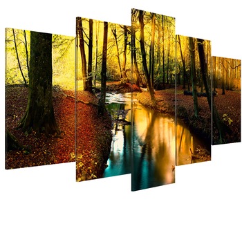 Tablou canvas 5 piese - Tacerea de toamna padure - 200 x 100 cm Tablou canvas 5 piese - Tacerea de toamna padure - 200 x 100 cm