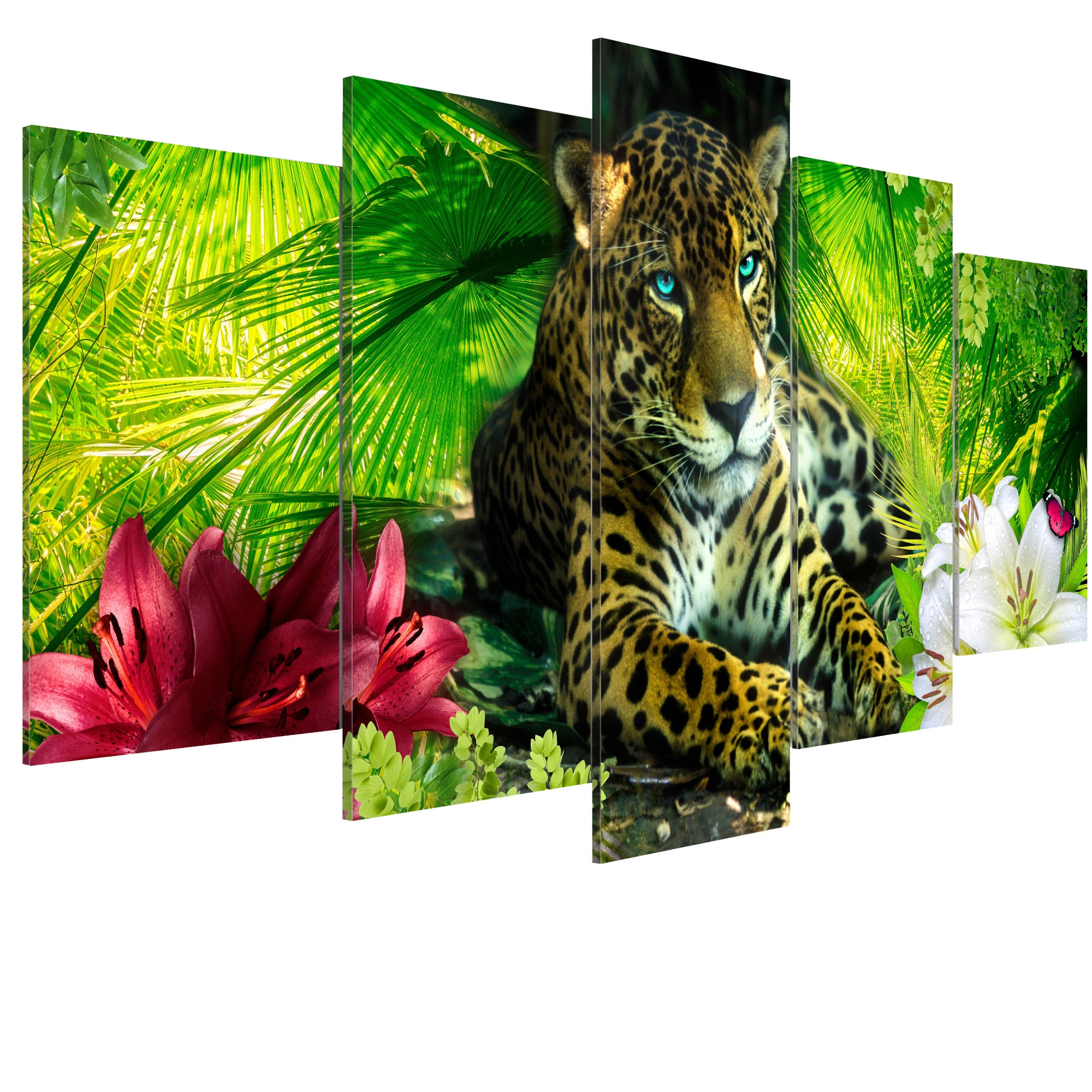 Tablou canvas 5 piese - Jaguar - 100 x 50 cm