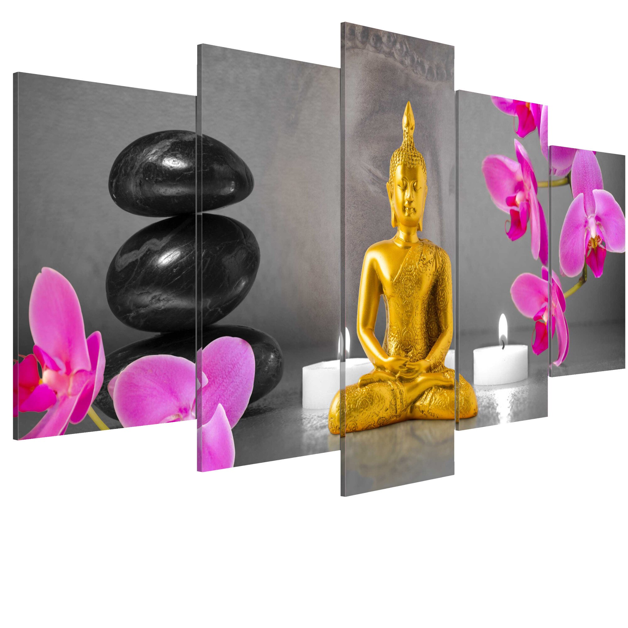 Tablou canvas 5 piese - Zen Buddha de aur - 200 x 100 cm