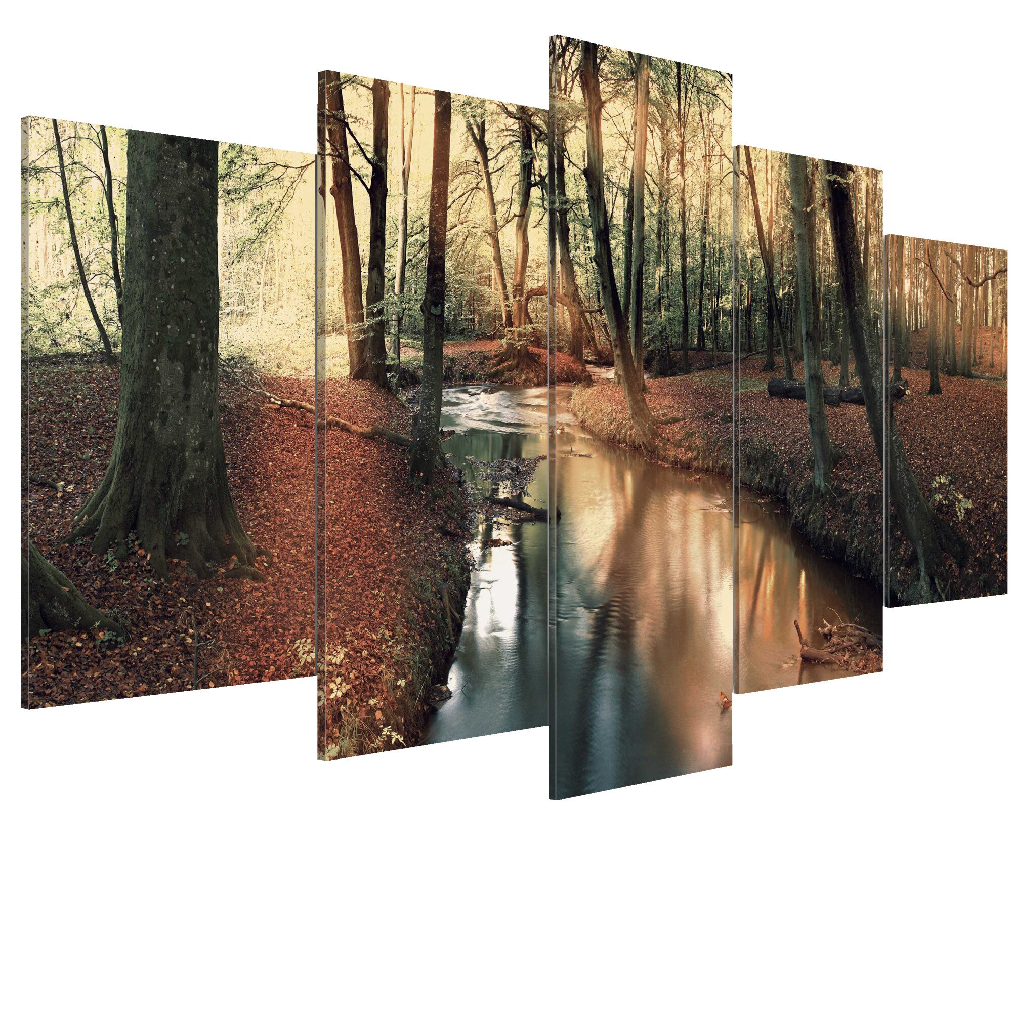 Tablou canvas 5 piese - Toamna bruna padure - 200 x 100 cm