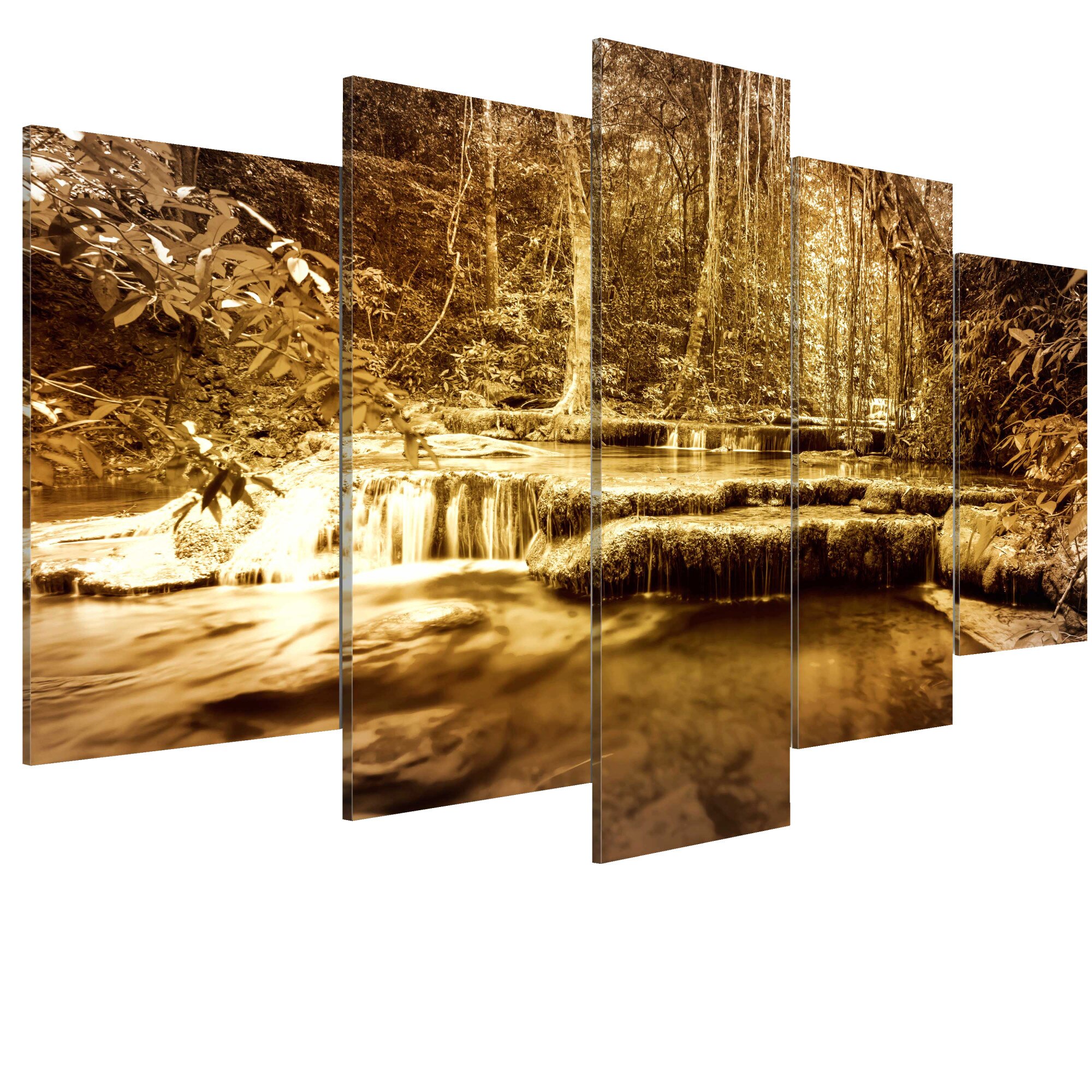 Tablou canvas 5 piese - Sanul naturii Cascada - 100 x 50 cm