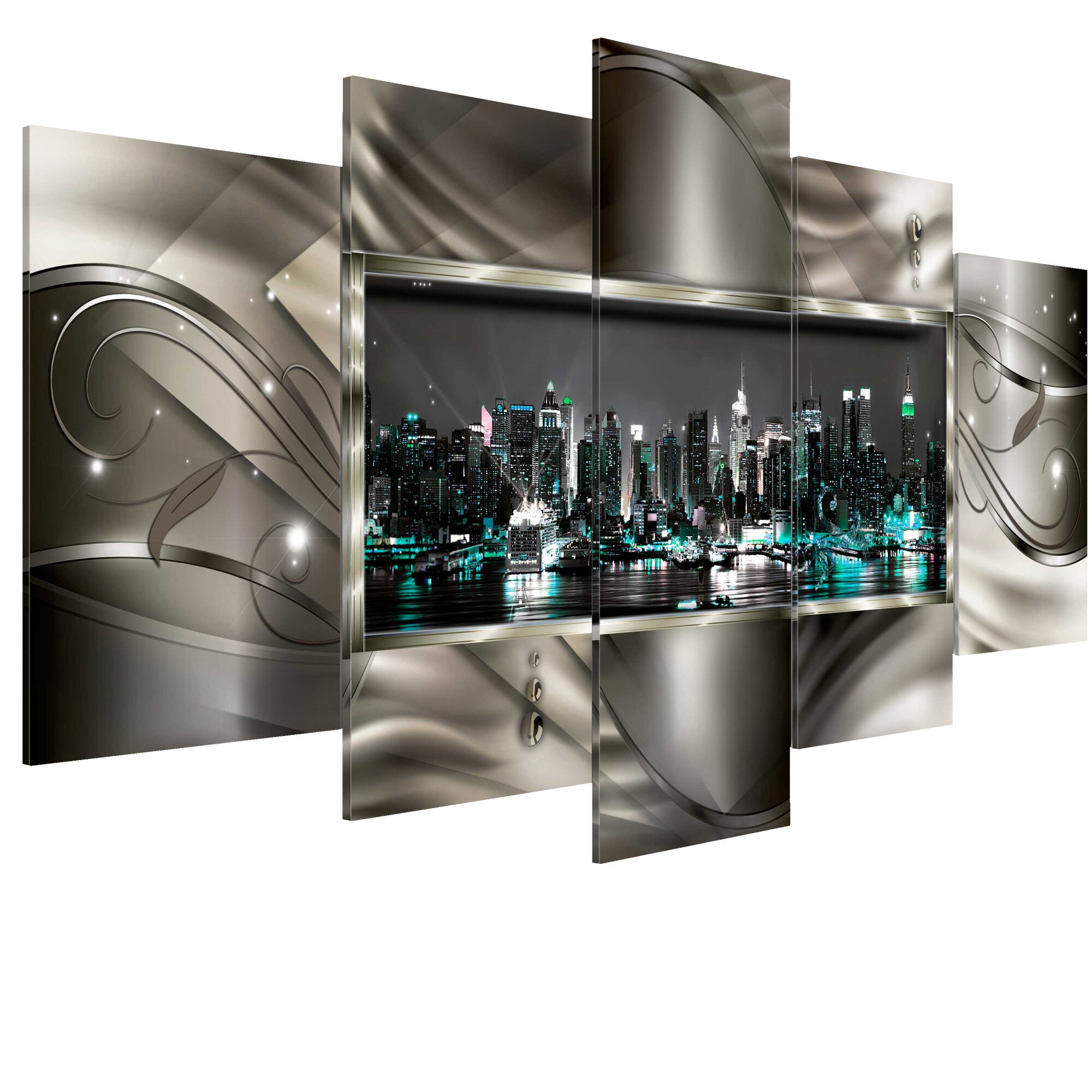 Tablou canvas 5 piese - Noaptea In New York - 200 x 100 cm