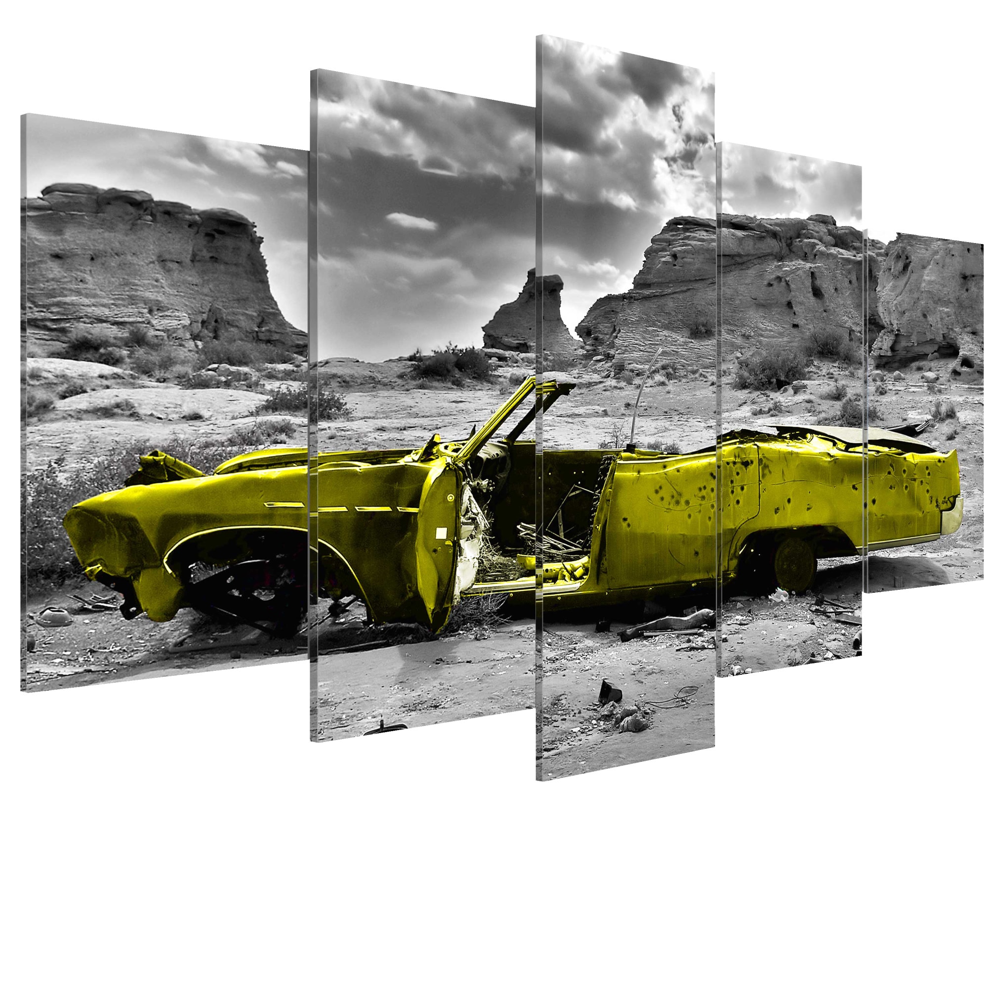 Tablou canvas 5 piese - MaSina galbena - 200 x 100 cm